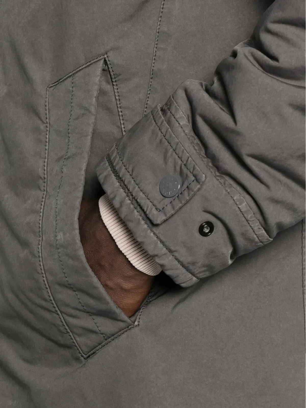 Stone Island Compass-patchボタン留めコート（グレー） - 画像5