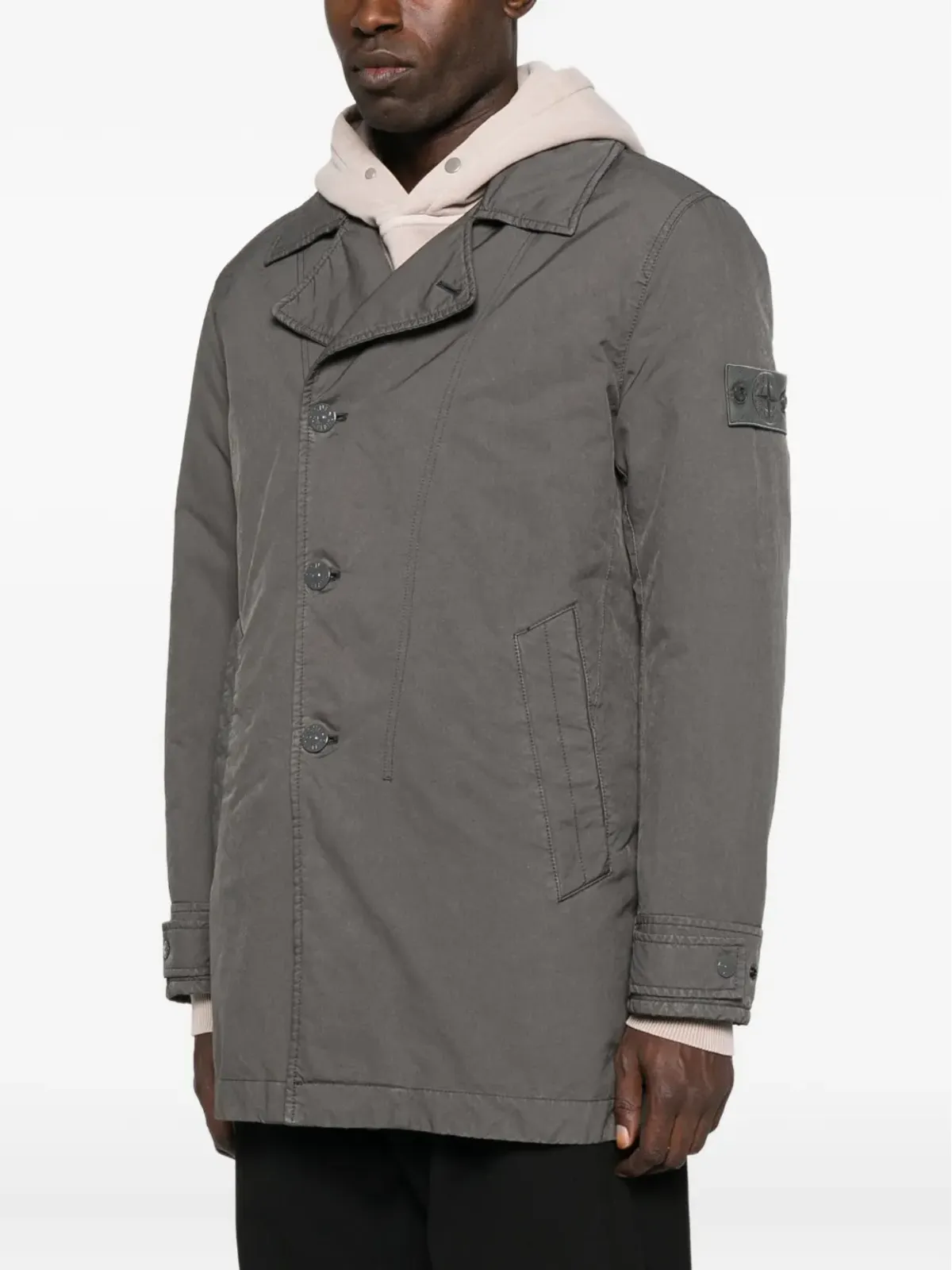 Stone Island Compass-patchボタン留めコート（グレー） - 画像3