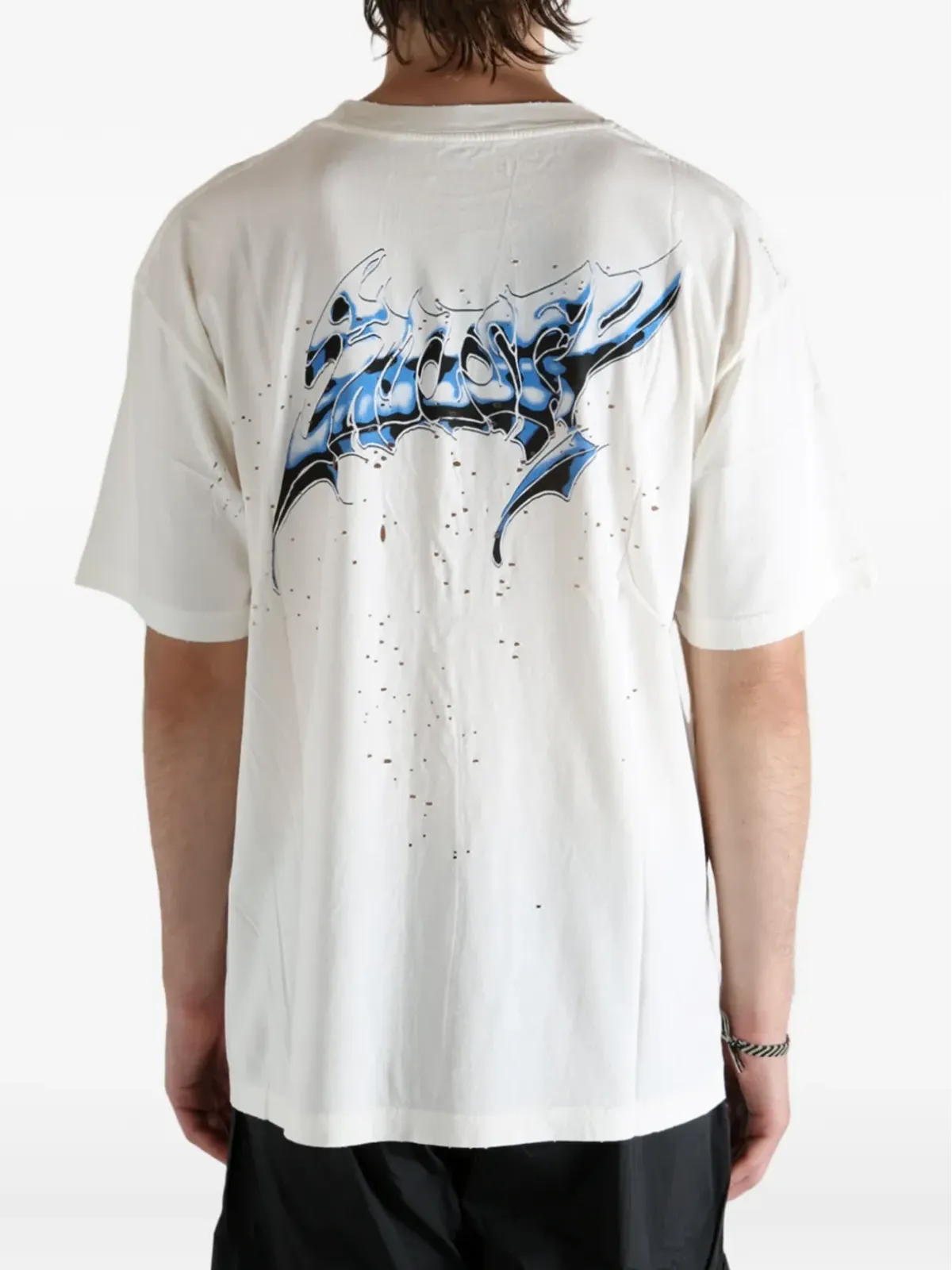 Satisfy MothTech distressed print Tシャツ - 画像5