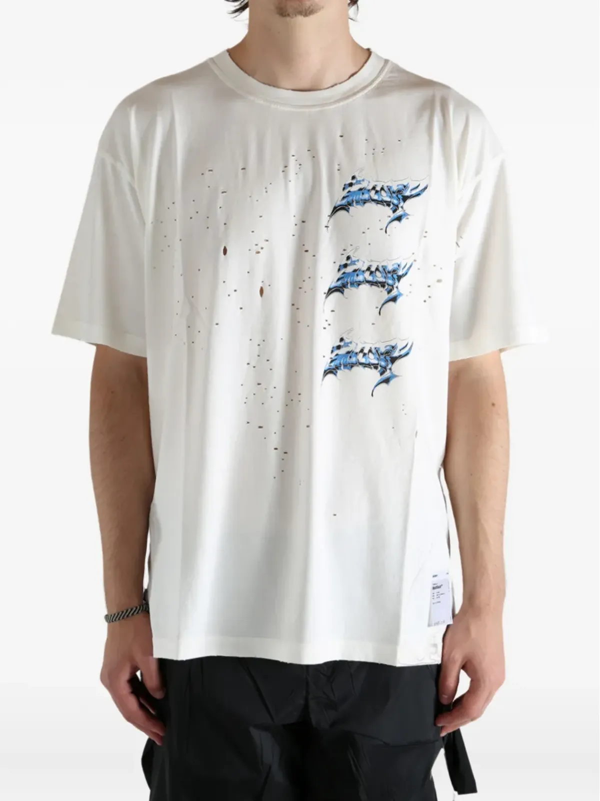 Satisfy MothTech distressed print Tシャツ - 画像3