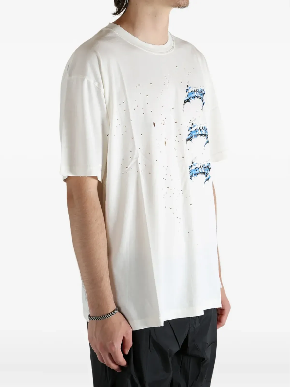 Satisfy MothTech distressed print Tシャツ - 画像4