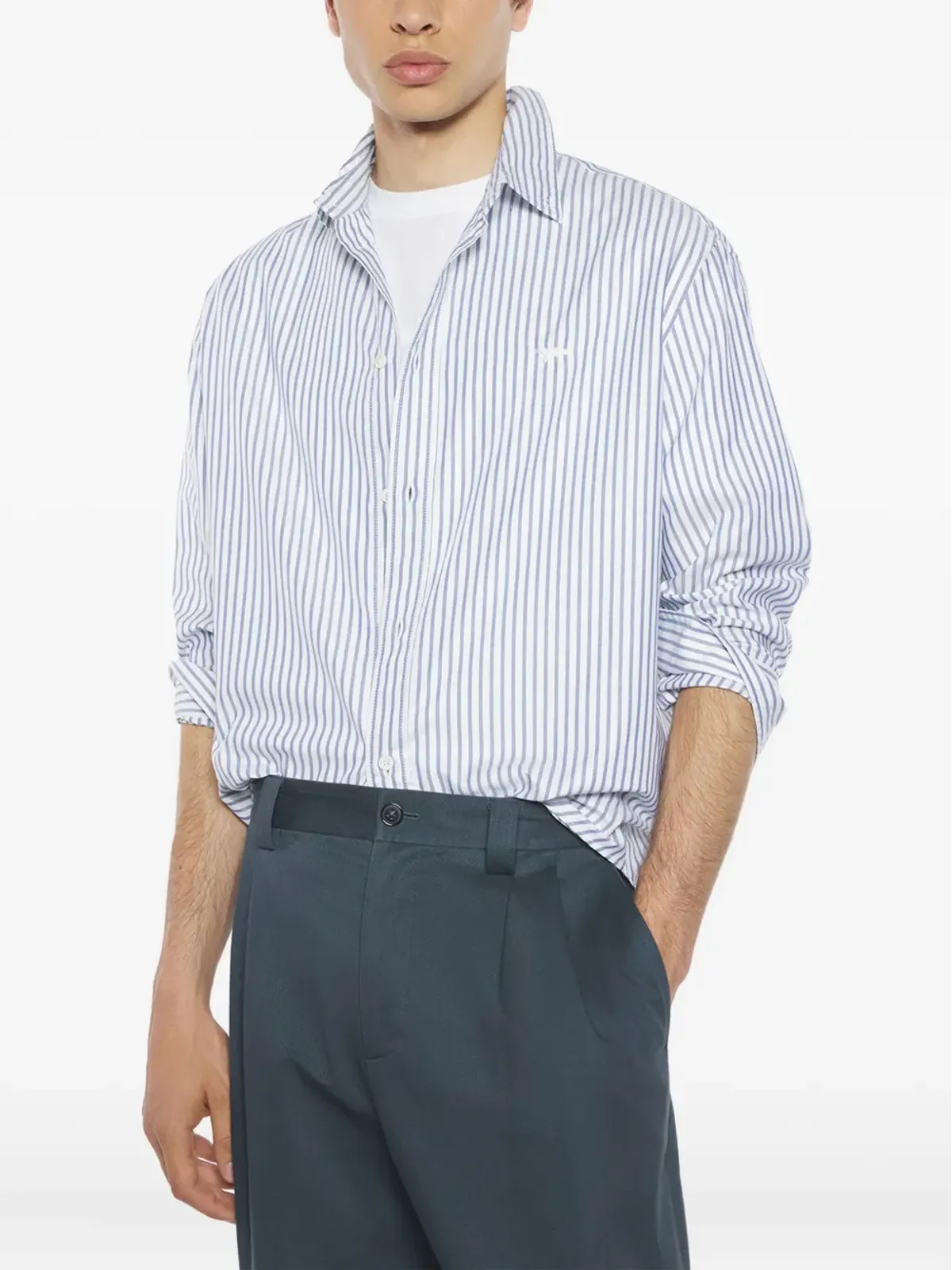 Maison Kitsuné ストライプ長袖シャツ（ブルー） - 画像4
