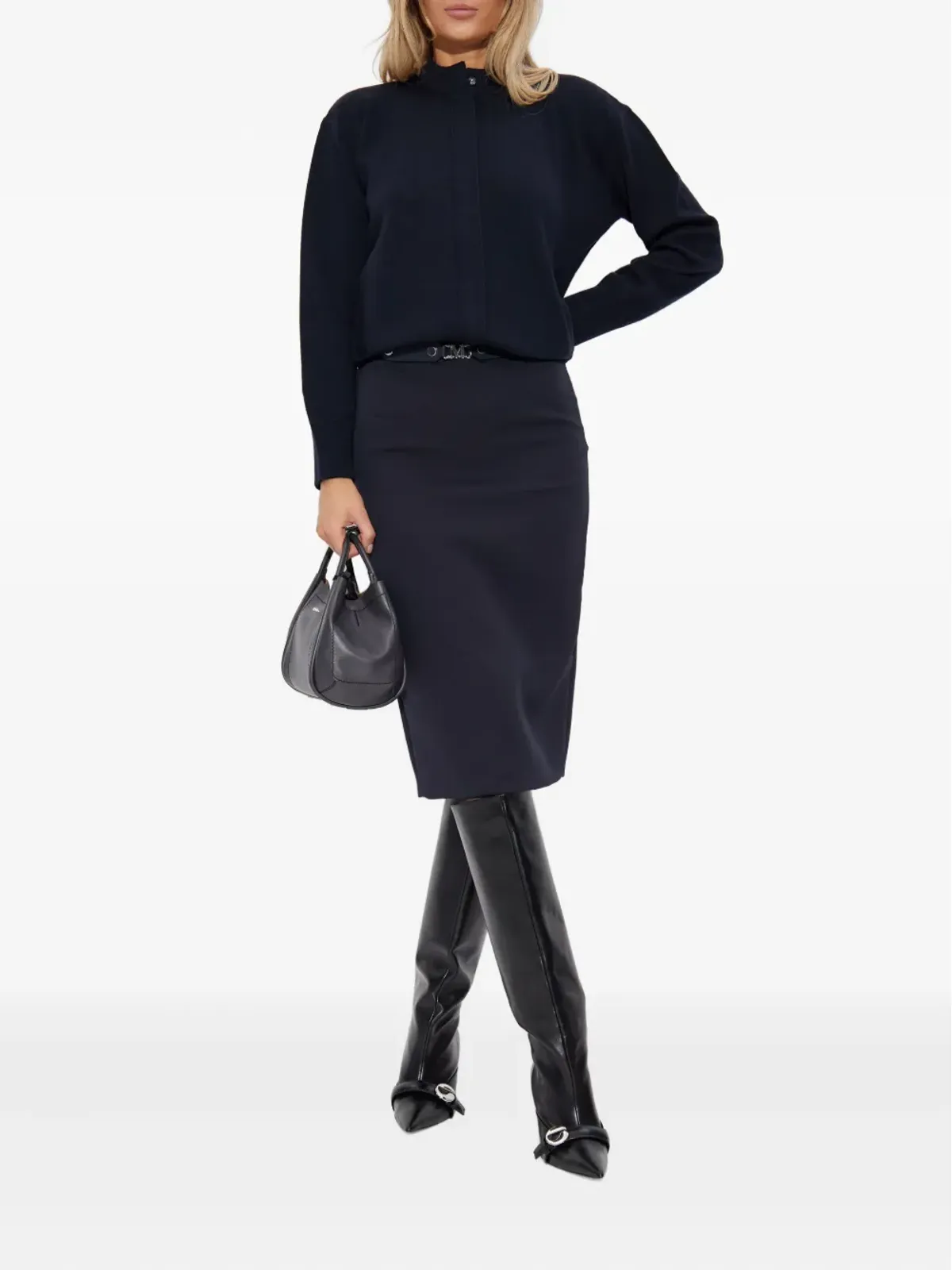 Max Mara ペラゴ ハイネック ジップフロント カーディガン ブラック - 画像2