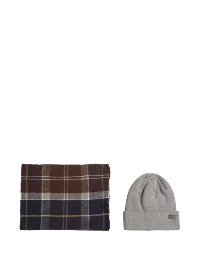 Barbour Barbour チェック柄スカーフとビーニーセット - ブルーの商品画像