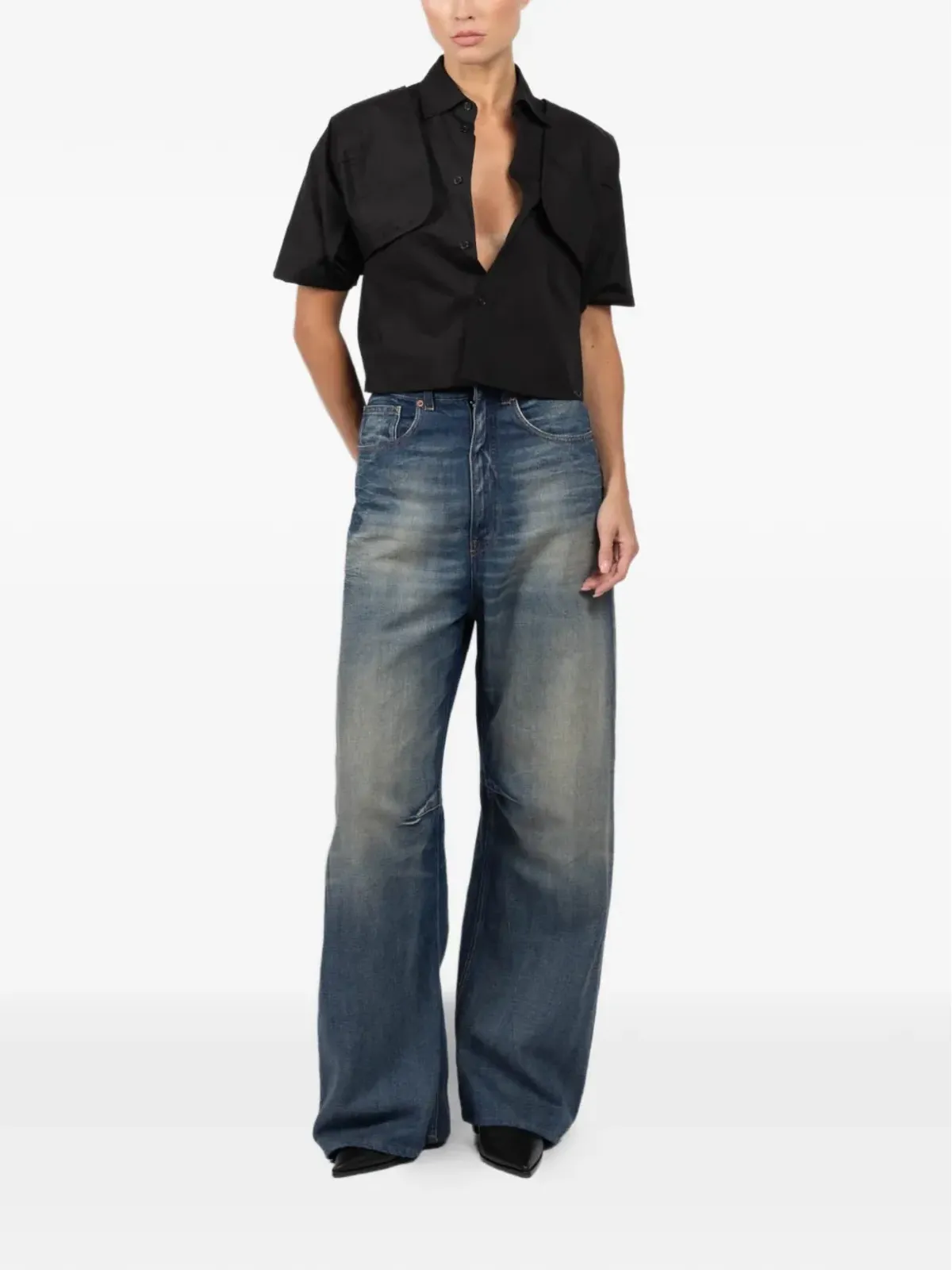 MM6 Maison Margiela ベルスリーブクロップドシャツ - 画像2