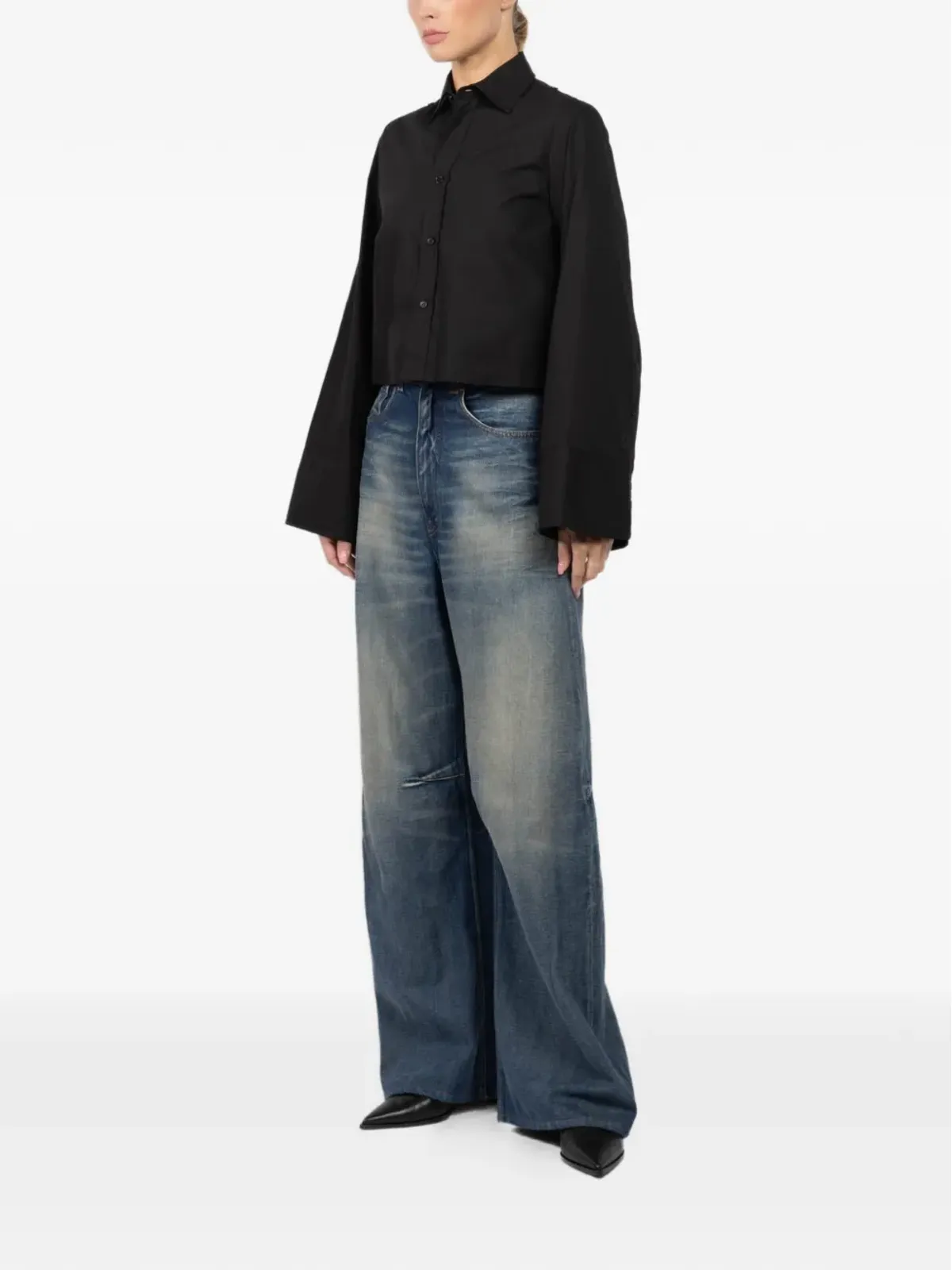 MM6 Maison Margiela ベルスリーブクロップドシャツ - 画像3