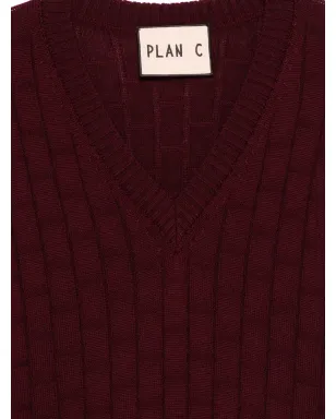 Plan C Vネック ケーブルニットセーター（レッド） - サムネイル3