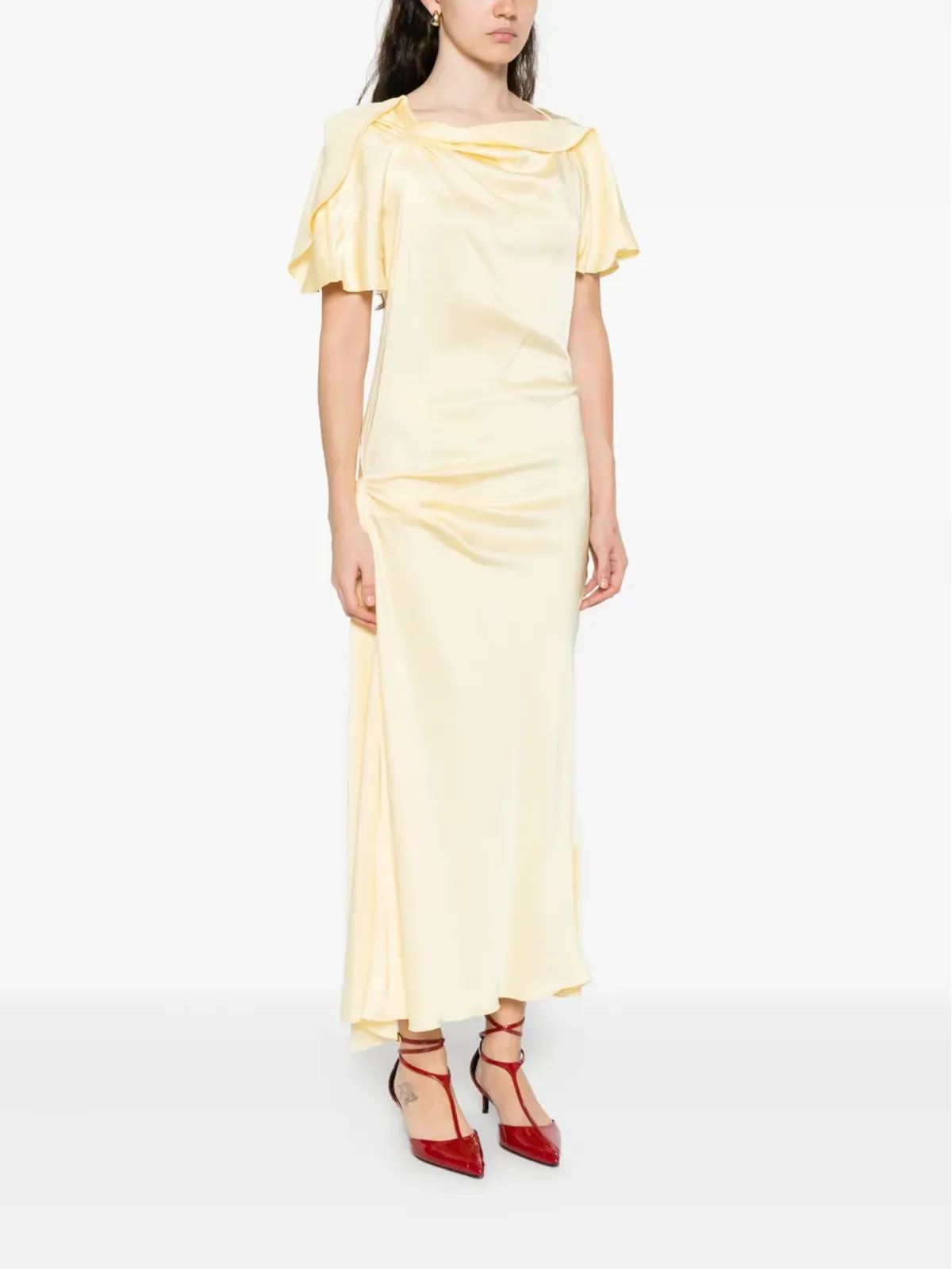 Victoria Beckham ドレープカウルネックドレス（イエロー） - 画像3
