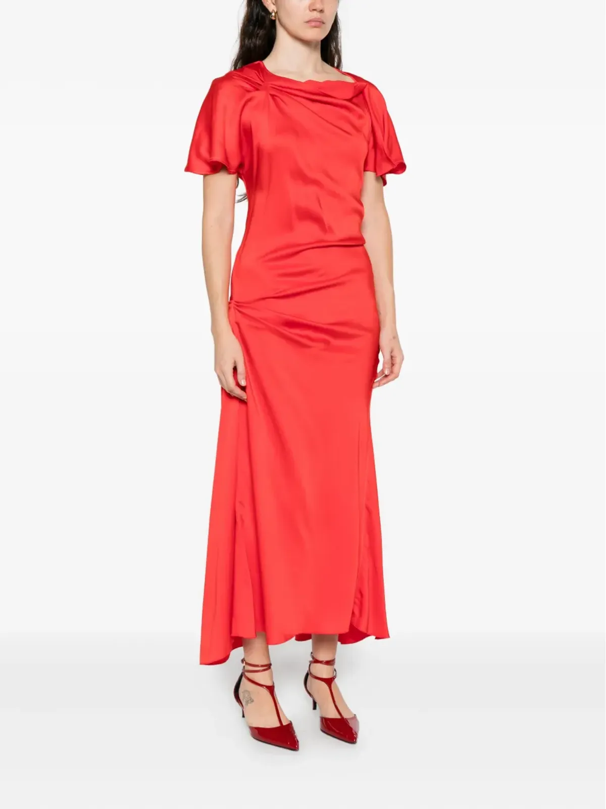 Victoria Beckham ドレープショルダー ミディドレス - 画像3