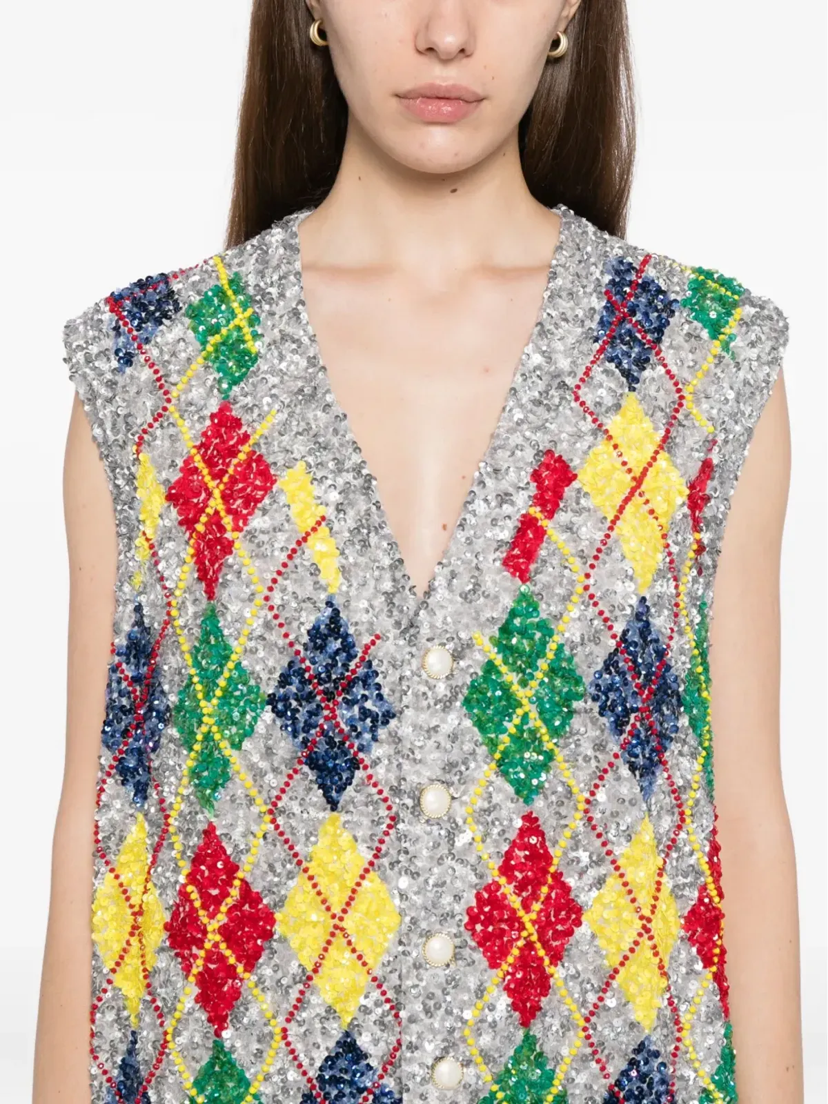 Ashish シークイン装飾タンクトップ グレー - 画像5