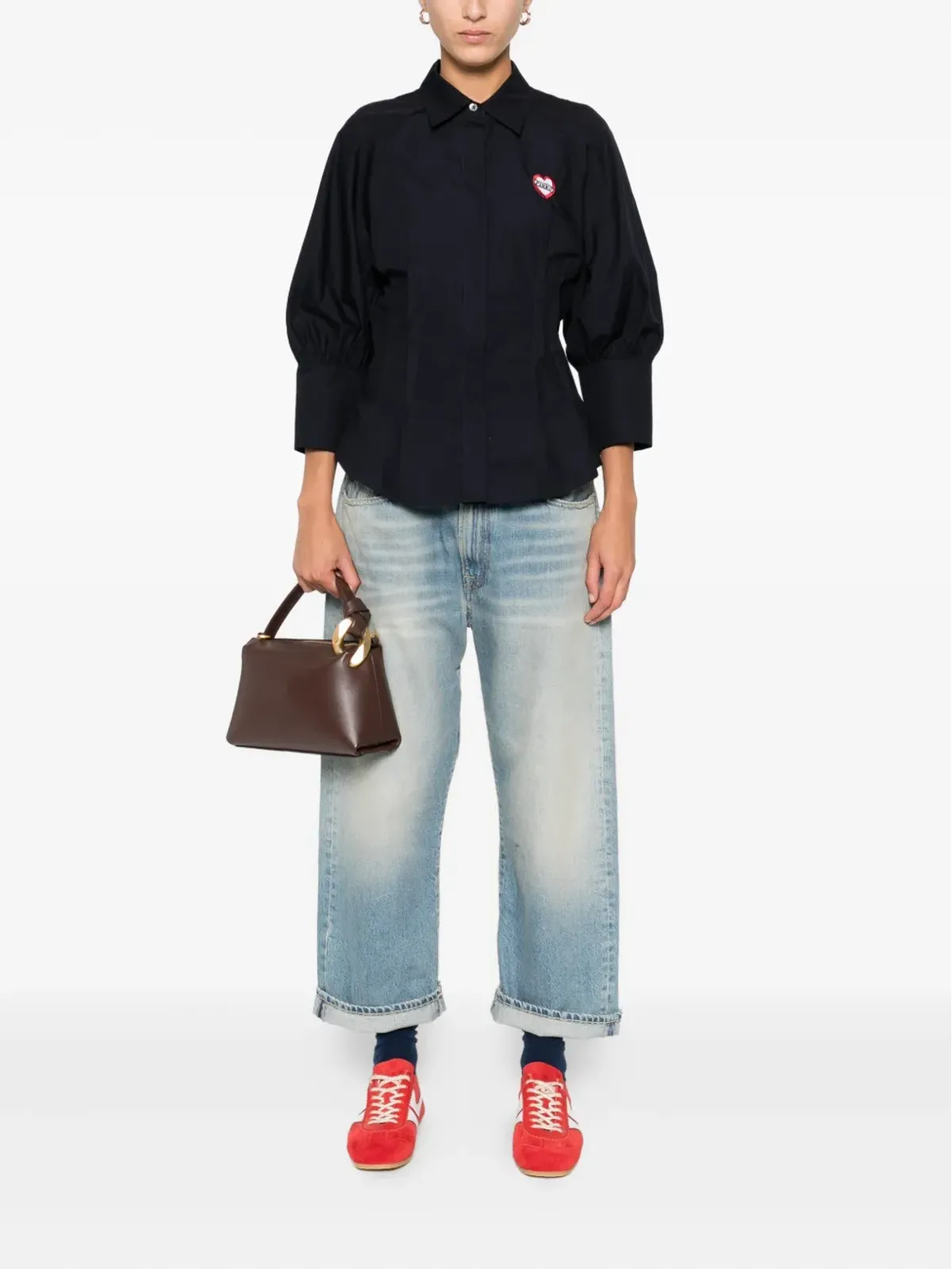 PINKO ハートモチーフのパフスリーブトップス - ブラック - 画像2