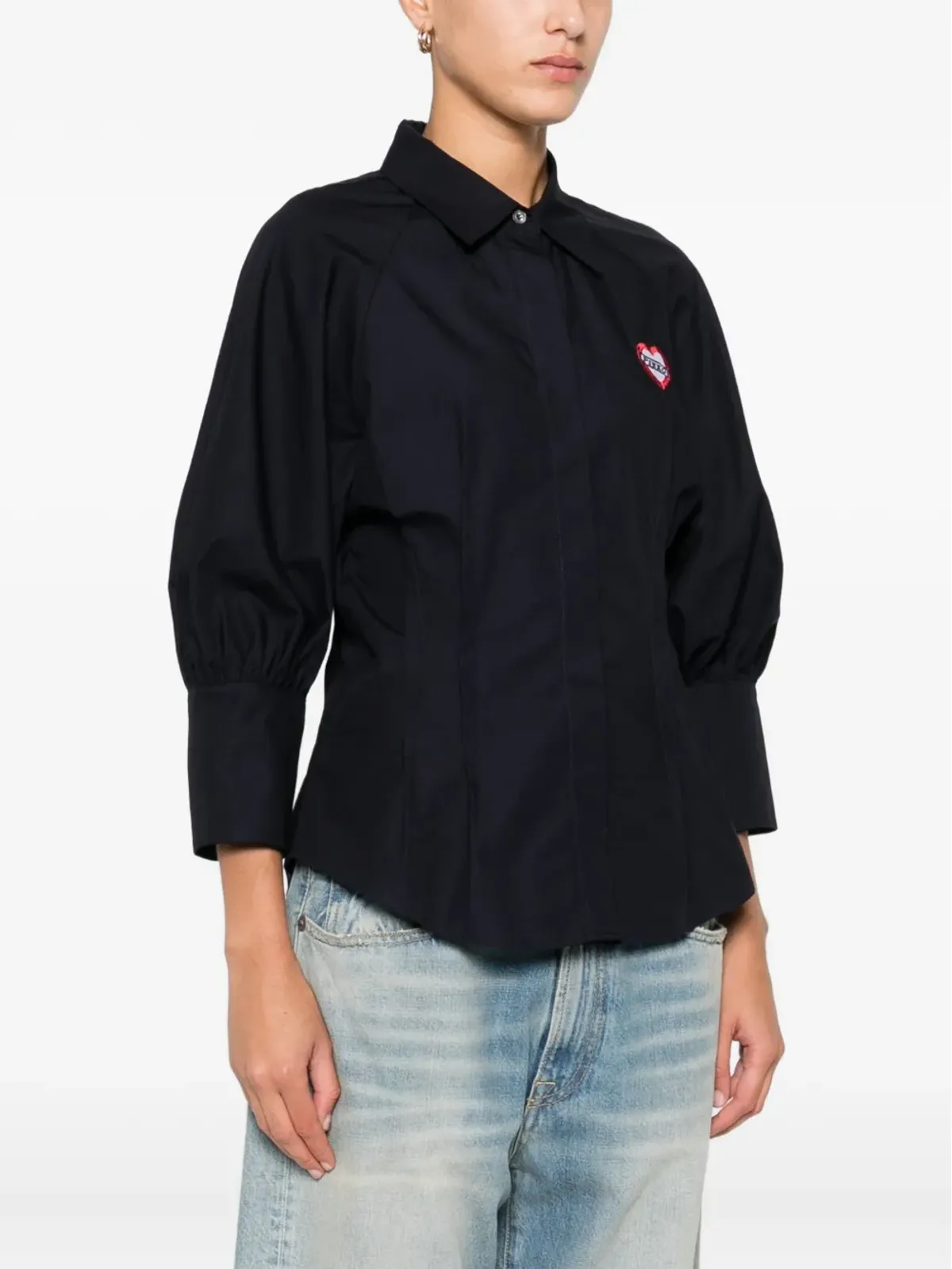 PINKO ハートモチーフのパフスリーブトップス - ブラック - 画像3