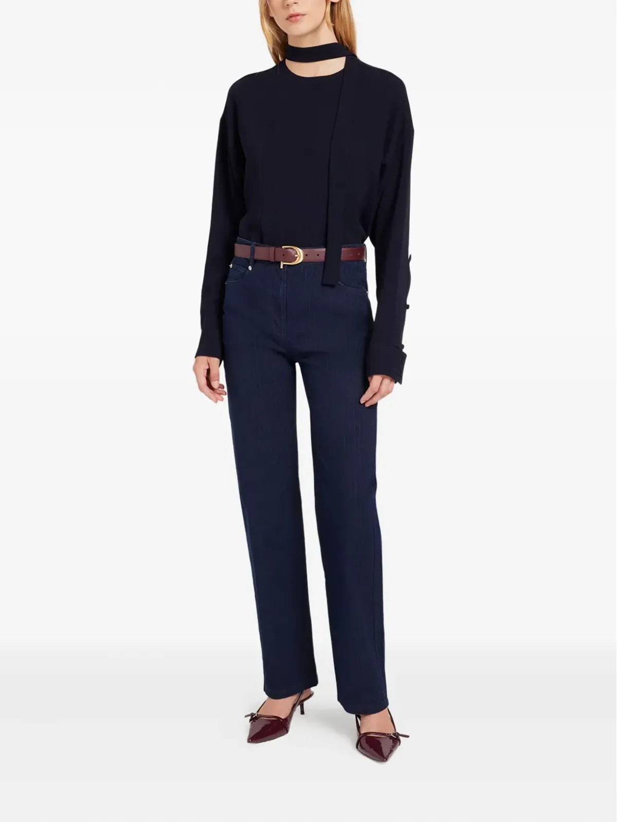 Ports 1961 タイネック カーブドヘム ブラウス - 画像2