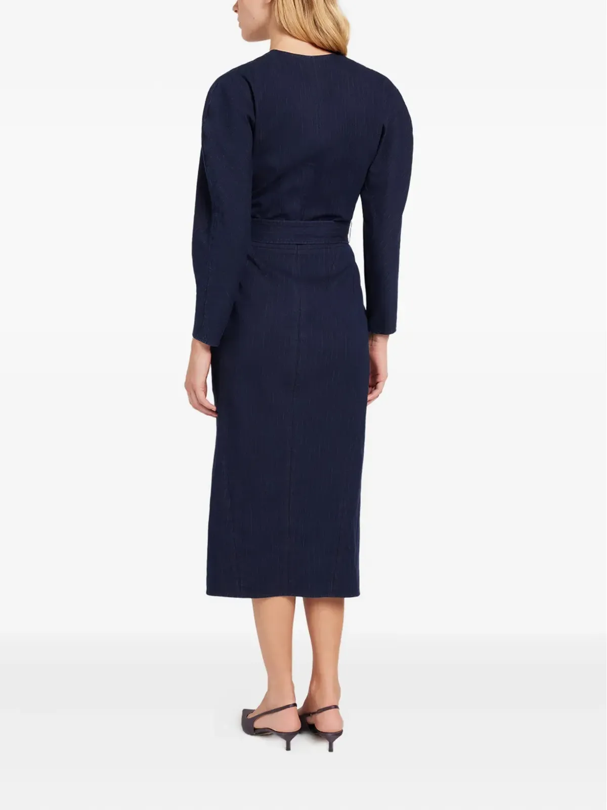 Ports 1961 シックなピンストライプ ベルト付き ミディドレス - 画像3