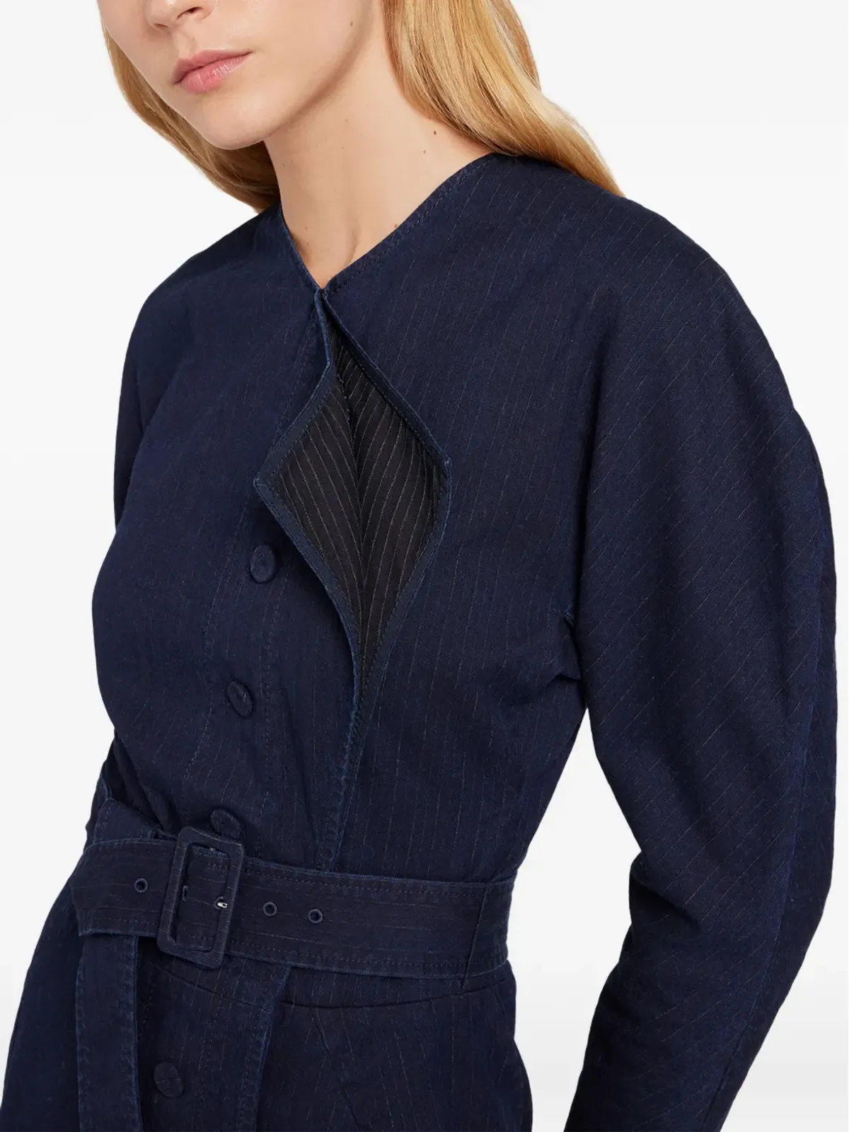 Ports 1961 シックなピンストライプ ベルト付き ミディドレス - 画像4