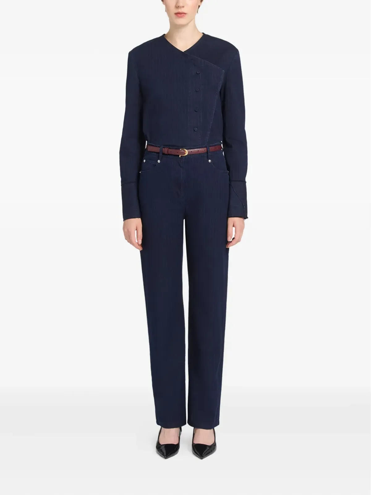 Ports 1961 ピンストライプ アシンメトリック シャツ - 画像2