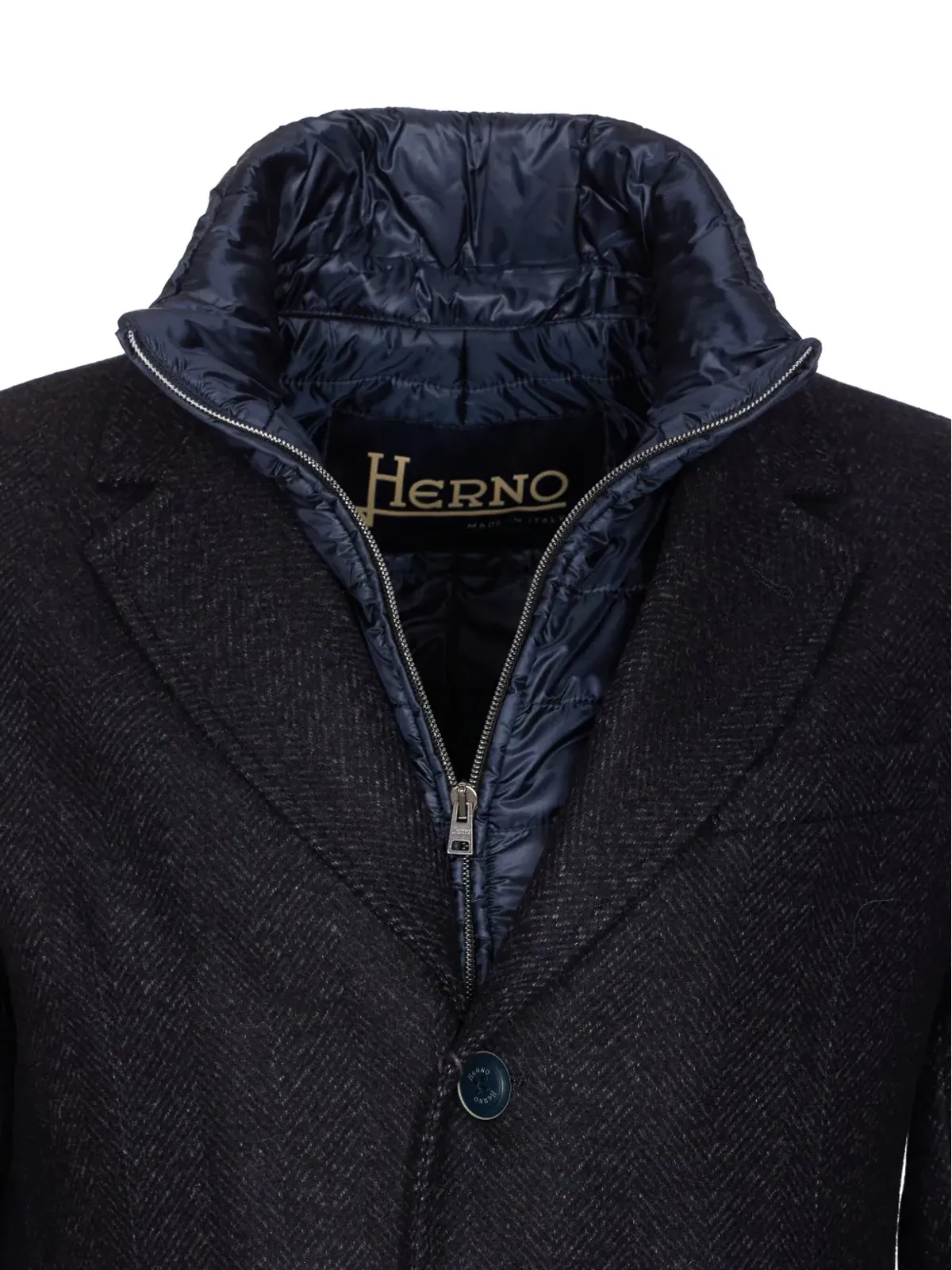Herno ヘリンボーン シングルブレストコート ブルー - 画像4