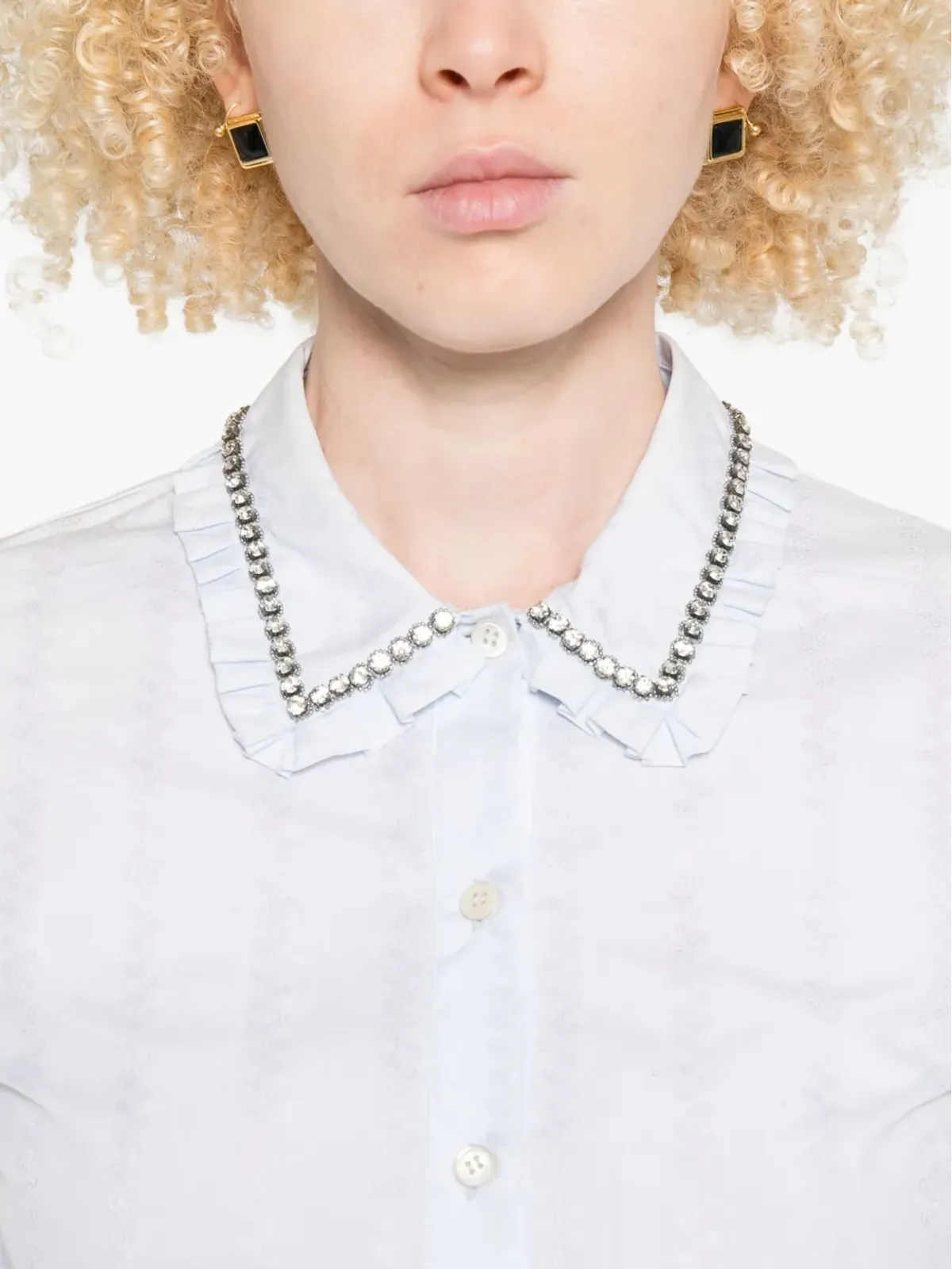 Miu Miu エンベリッシュド・フリルカラー・シャツ - Grey - 画像5