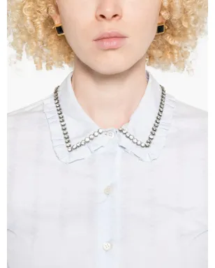 Miu Miu エンベリッシュド・フリルカラー・シャツ - Grey - サムネイル5