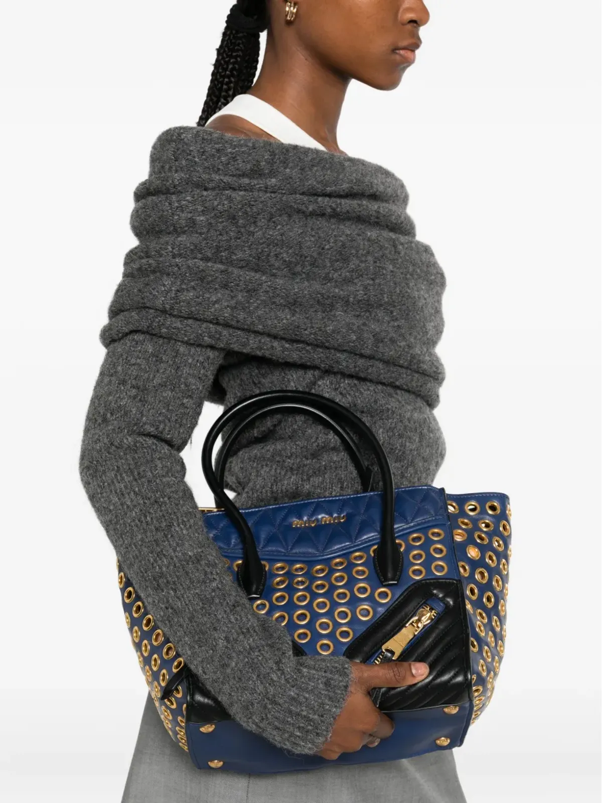 Miu Miu パネルドキルテッド アイレットディテール トートバッグ - 画像2