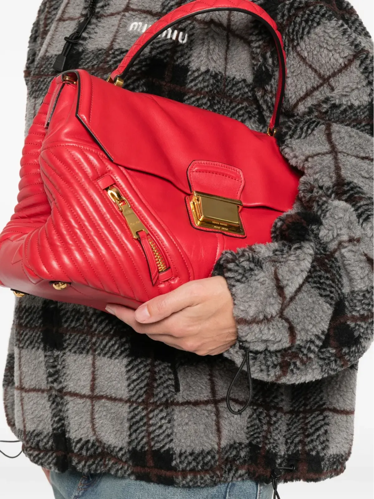 Miu Miu ジップファスナー付き キルティング トートバッグ - レッド - 画像2