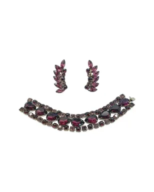 Jennifer Gibson Jewellery ビンテージ 1950年代 アメジスト装飾 ブレスレットとイヤリング - シルバー - サムネイル1