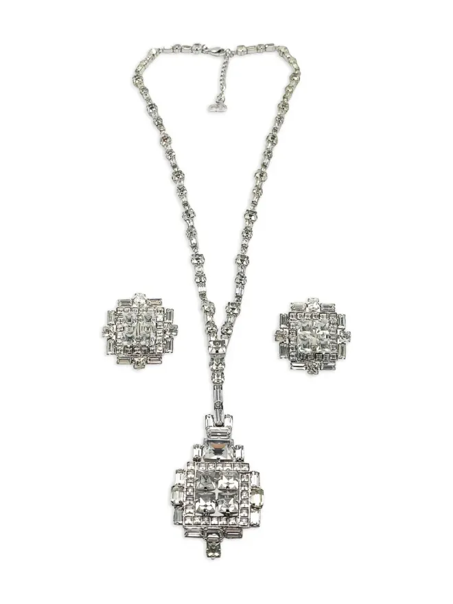 Christian Dior Pre-Owned Christian Dior Pre-Owned 1970年代アールデコ ペンダントネックレスとイヤリング セット - シルバーの商品画像