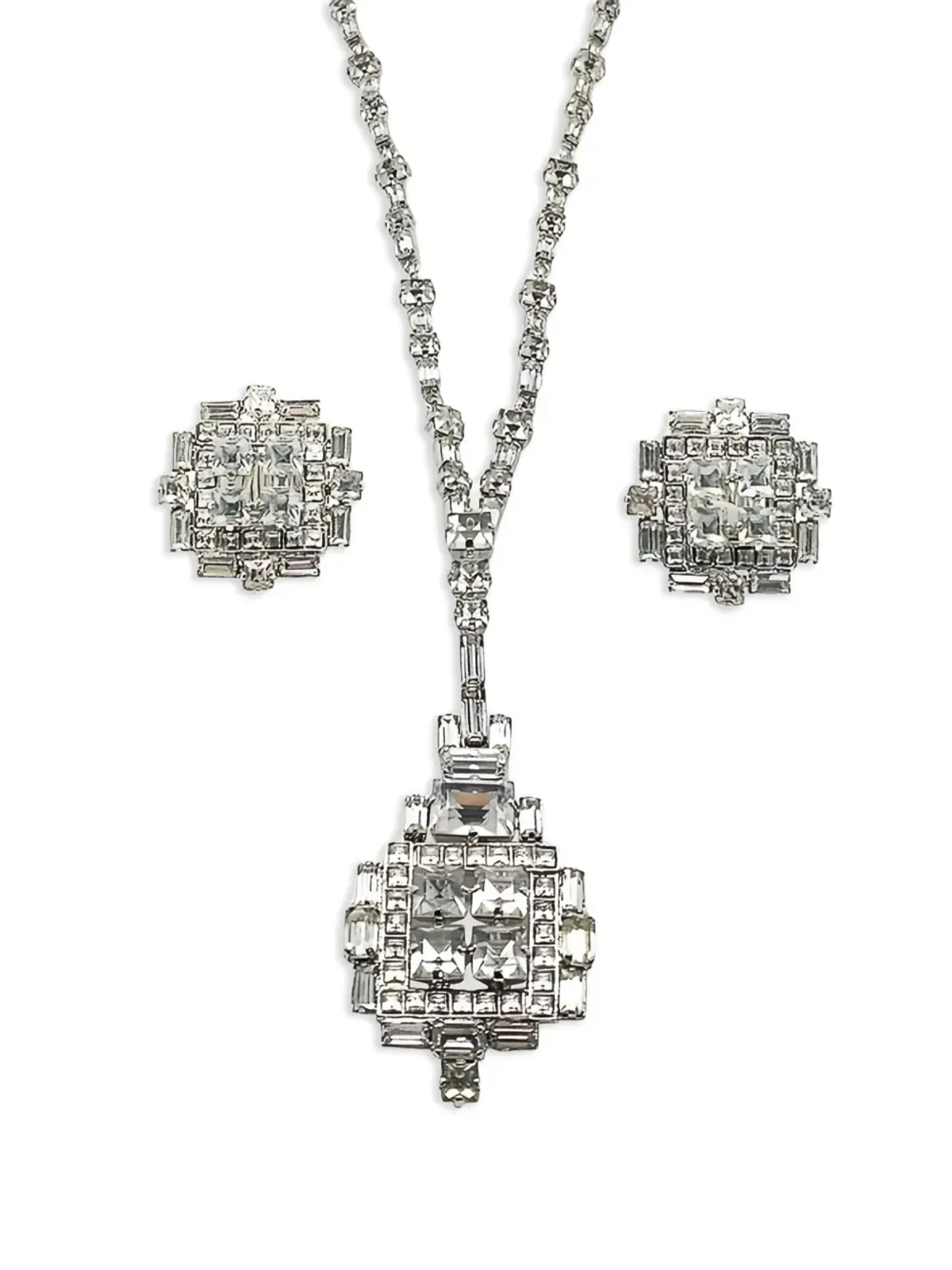 Christian Dior Pre-Owned 1970年代アールデコ ペンダントネックレスとイヤリング セット - シルバー - 画像2
