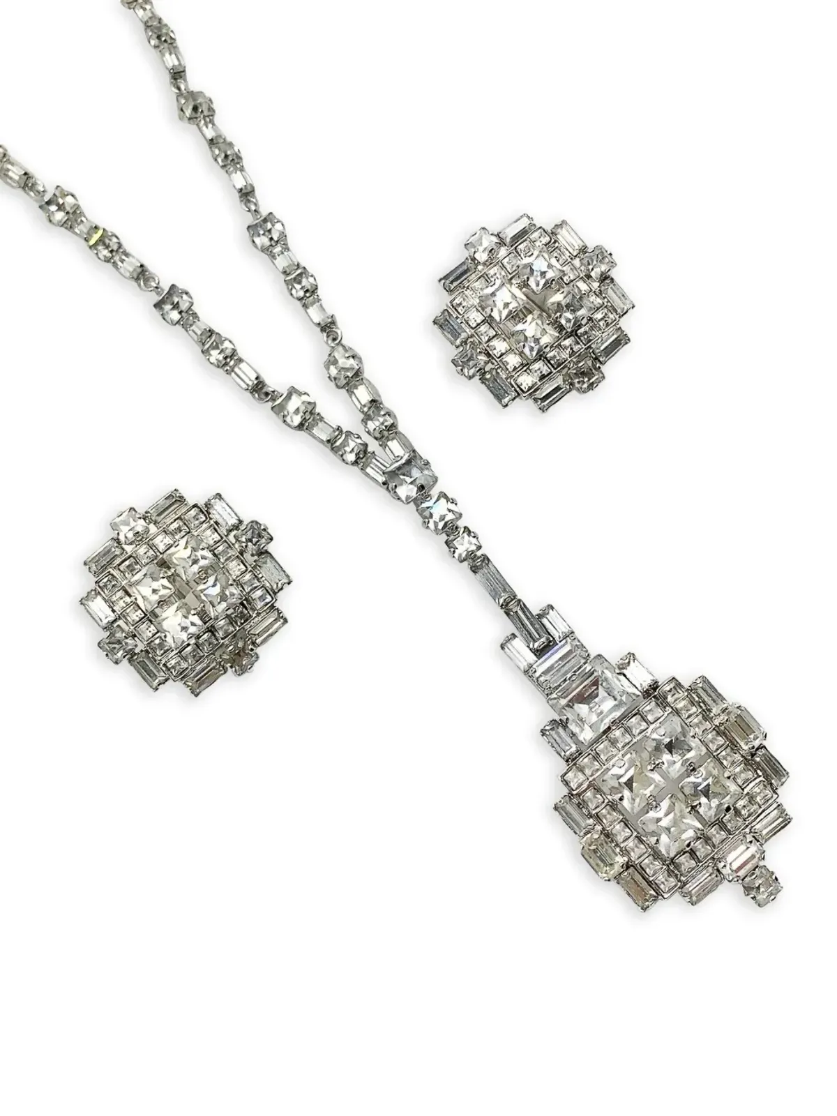 Christian Dior Pre-Owned 1970年代アールデコ ペンダントネックレスとイヤリング セット - シルバー - 画像3