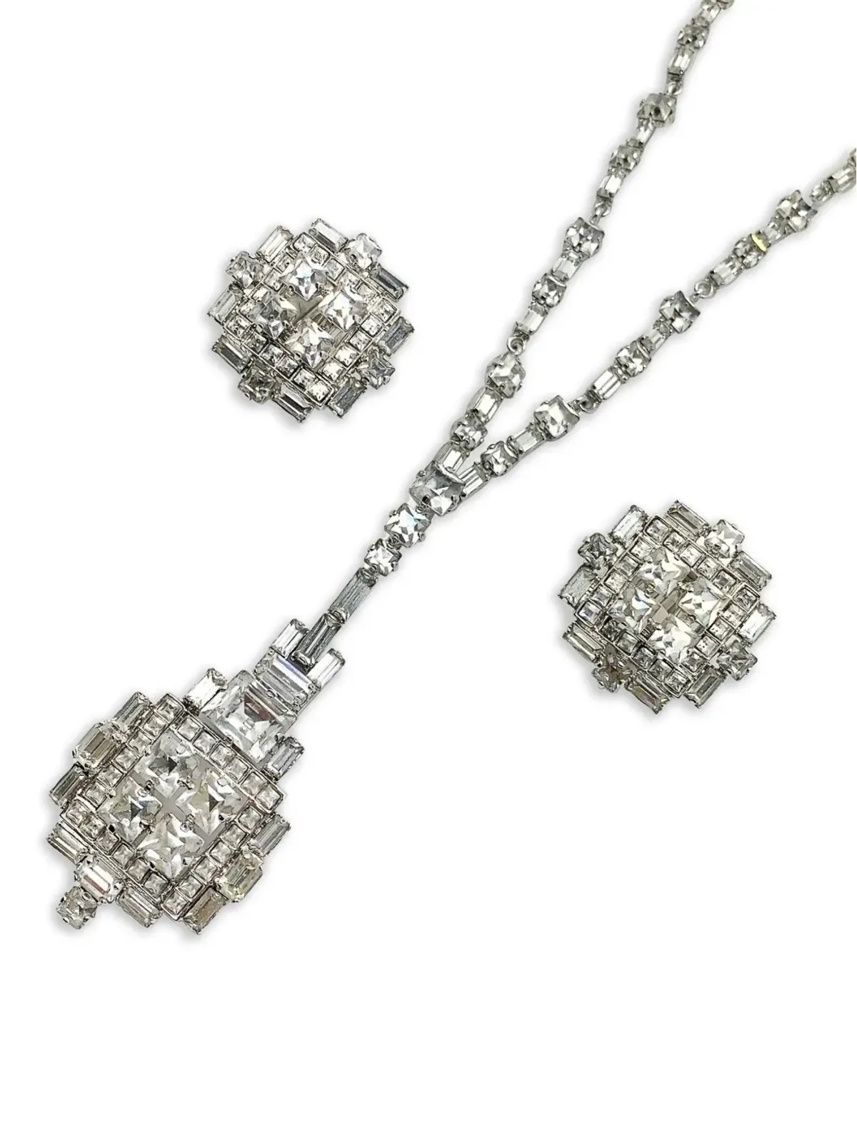 Christian Dior Pre-Owned 1970年代アールデコ ペンダントネックレスとイヤリング セット - シルバー - 画像4