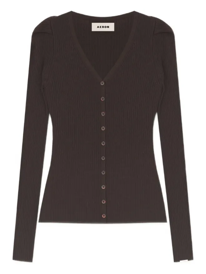 AERON AERON V-neck button-fastening cardigan - ブラウンの商品画像