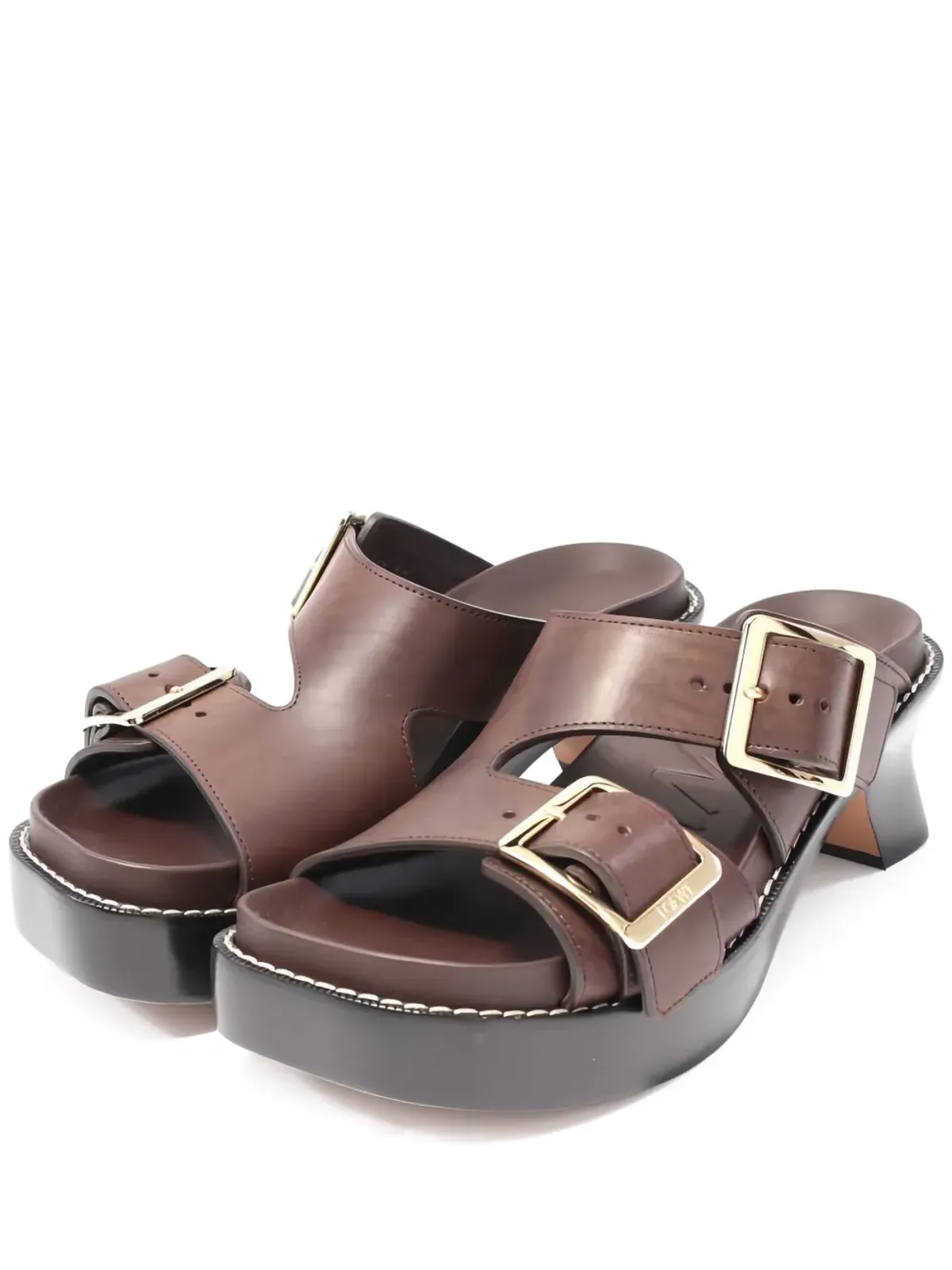 Loewe Vintage 85mmバックル・プラットフォームサンダル（ブラウン） - 画像1
