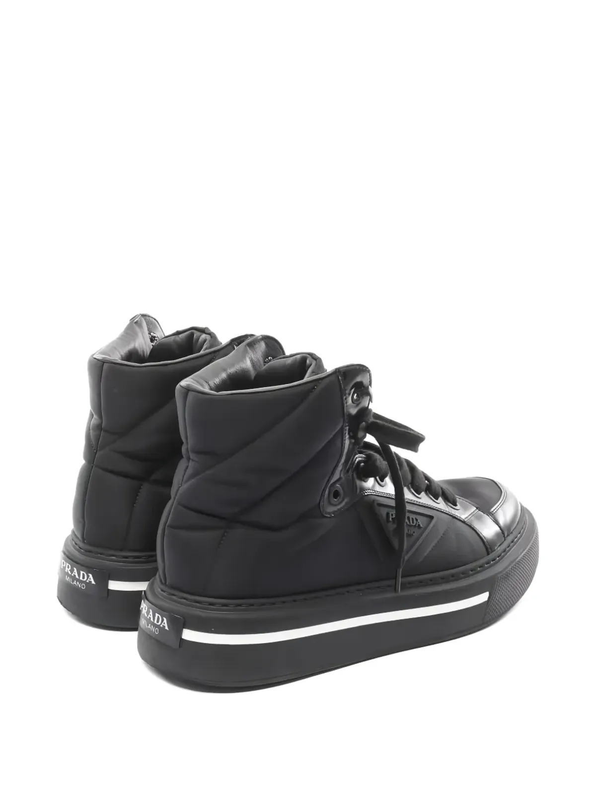 Prada Pre-Owned リ-Nylon キルテッド ハイカット レザースニーカー - ブラック - 画像2