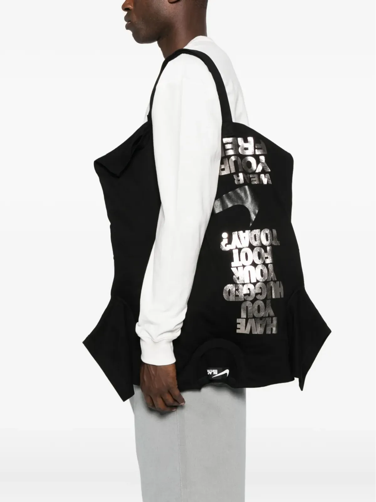 Black Comme Des Garçons x Nike スローガンプリント トートバッグ - 画像2