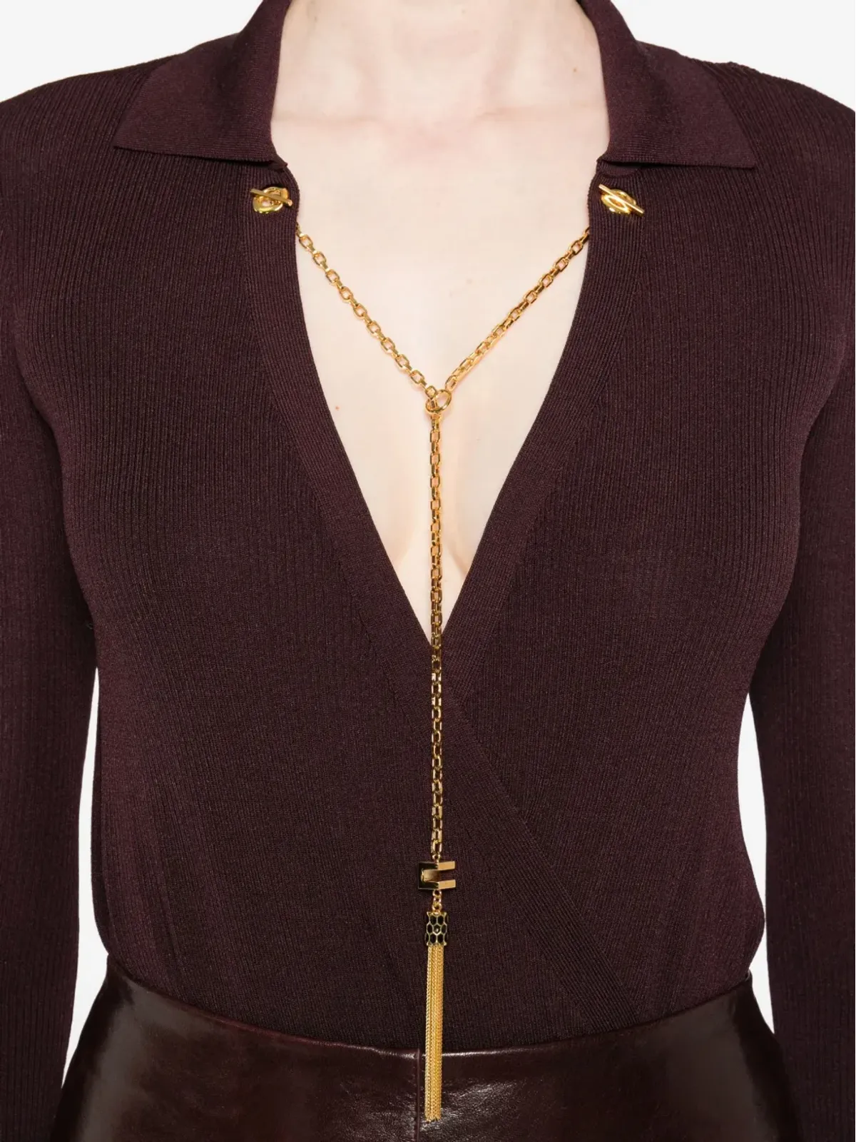 Elisabetta Franchi ラップ風リブボディスーツ（レッド） - 画像5