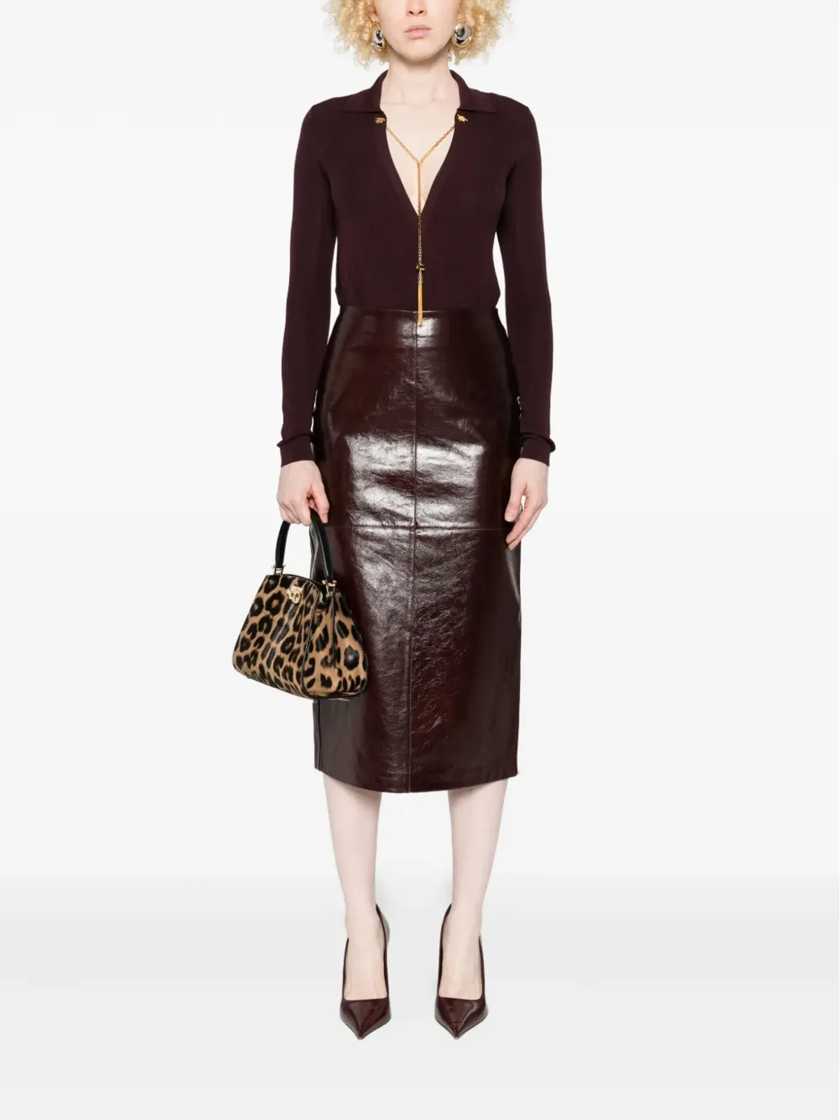 Elisabetta Franchi ラップ風リブボディスーツ（レッド） - 画像2