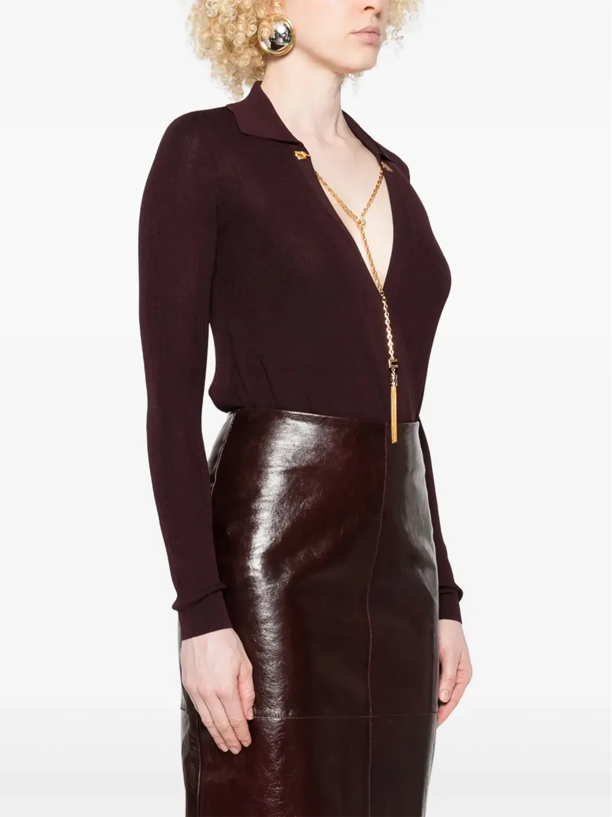 Elisabetta Franchi ラップ風リブボディスーツ（レッド） - 画像3