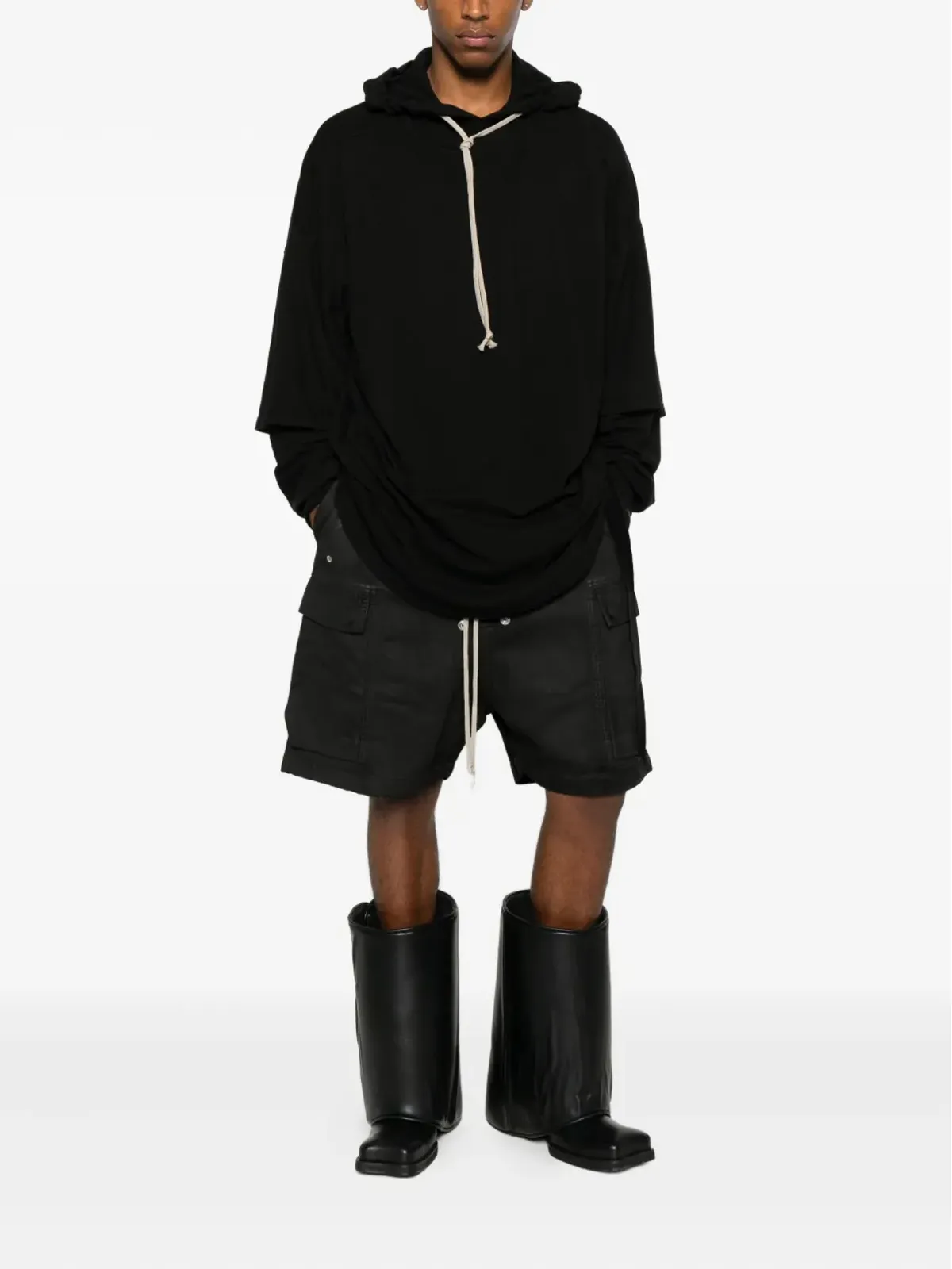 Rick Owens DRKSHDW Tommy layered drawstring hoodie - Black - 画像2