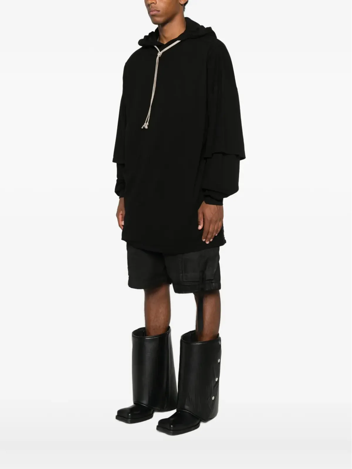 Rick Owens DRKSHDW Tommy layered drawstring hoodie - Black - 画像3