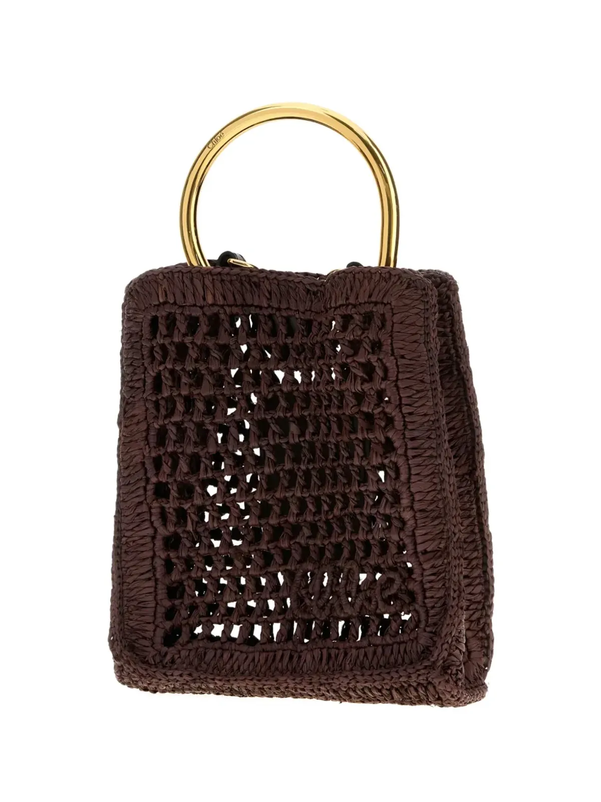 Chloé ラフィア 円形ハンドル トートバッグ ブラウン - 画像3