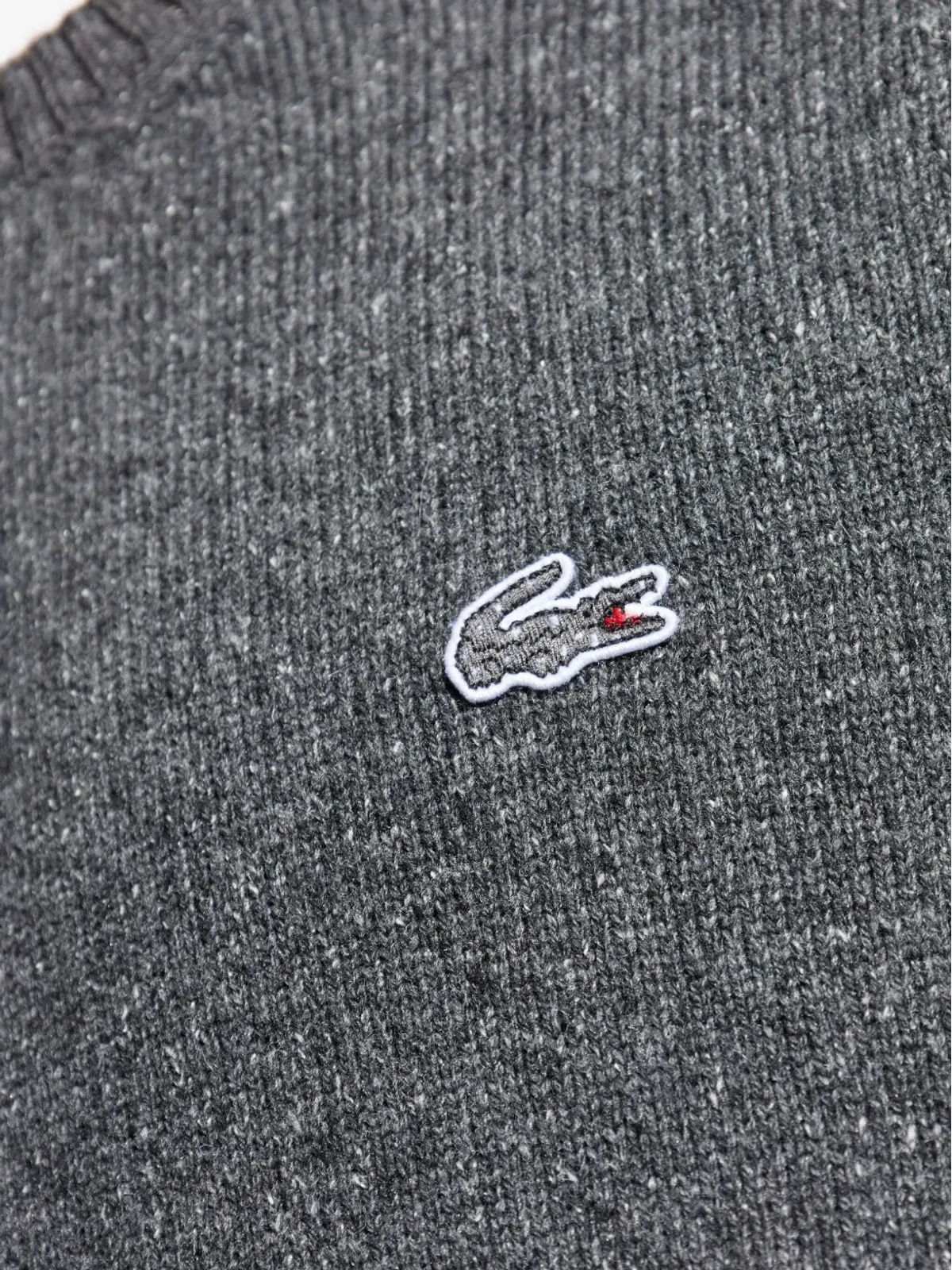 Lacoste クロコダイル刺繍入り ウールセーター グレー - 画像5