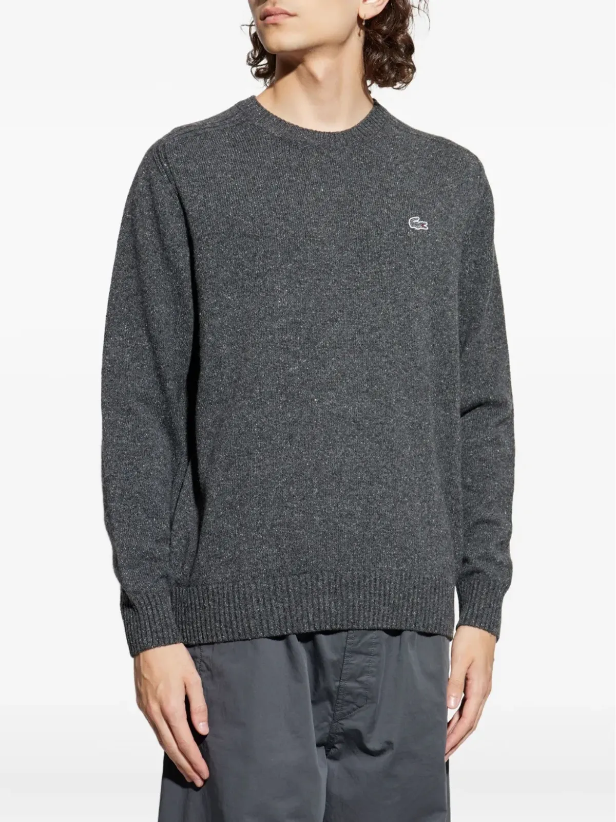 Lacoste クロコダイル刺繍入り ウールセーター グレー - 画像4