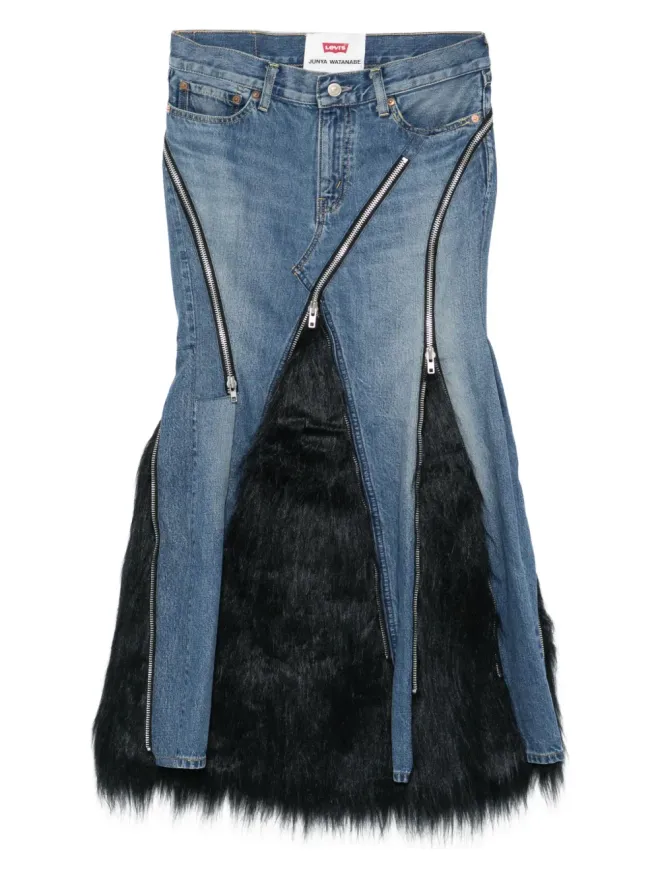 Junya Watanabe Junya Watanabe フェイクファー デニム アシンメトリースカートの商品画像