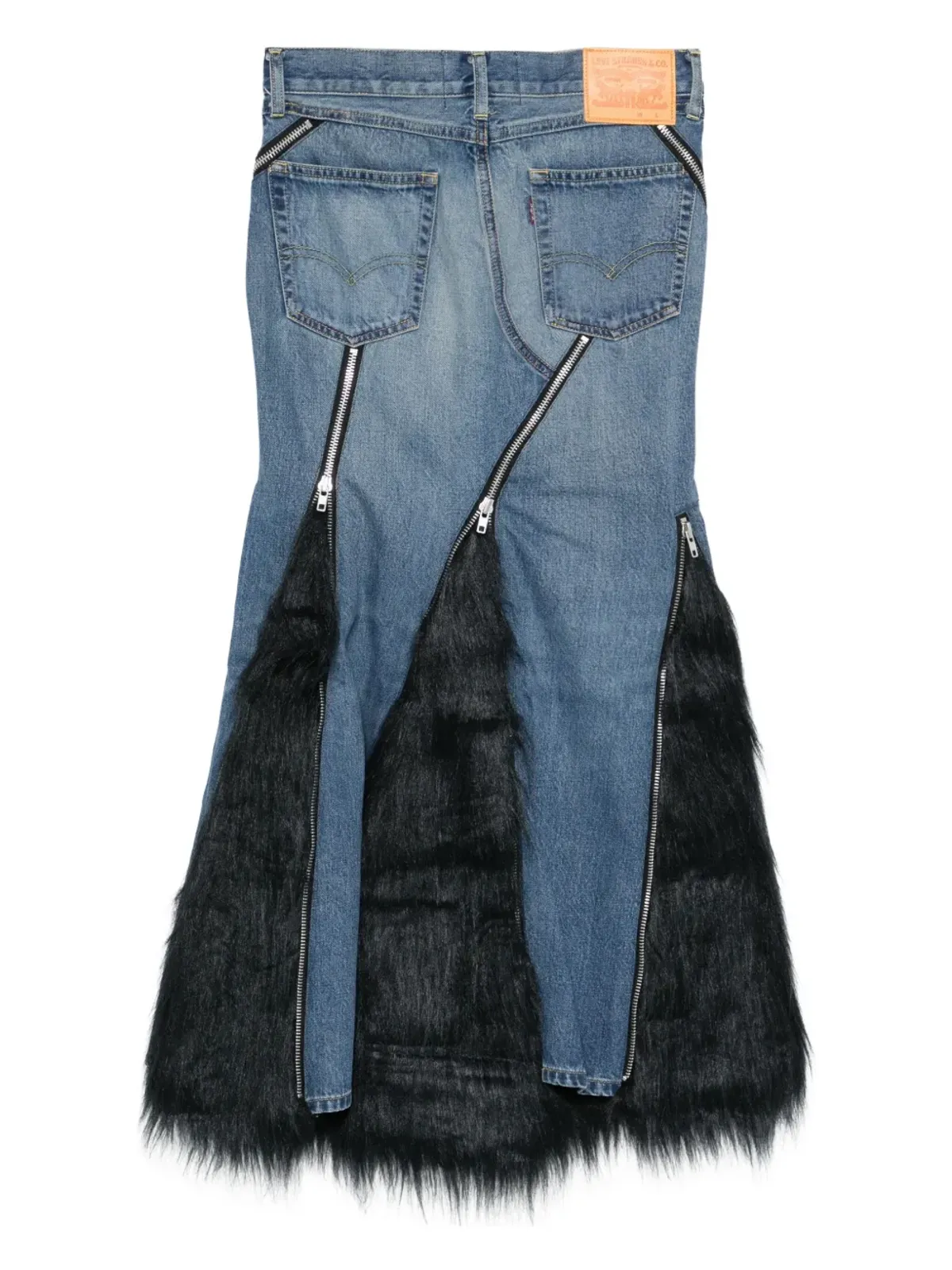 Junya Watanabe フェイクファー デニム アシンメトリースカート - 画像2