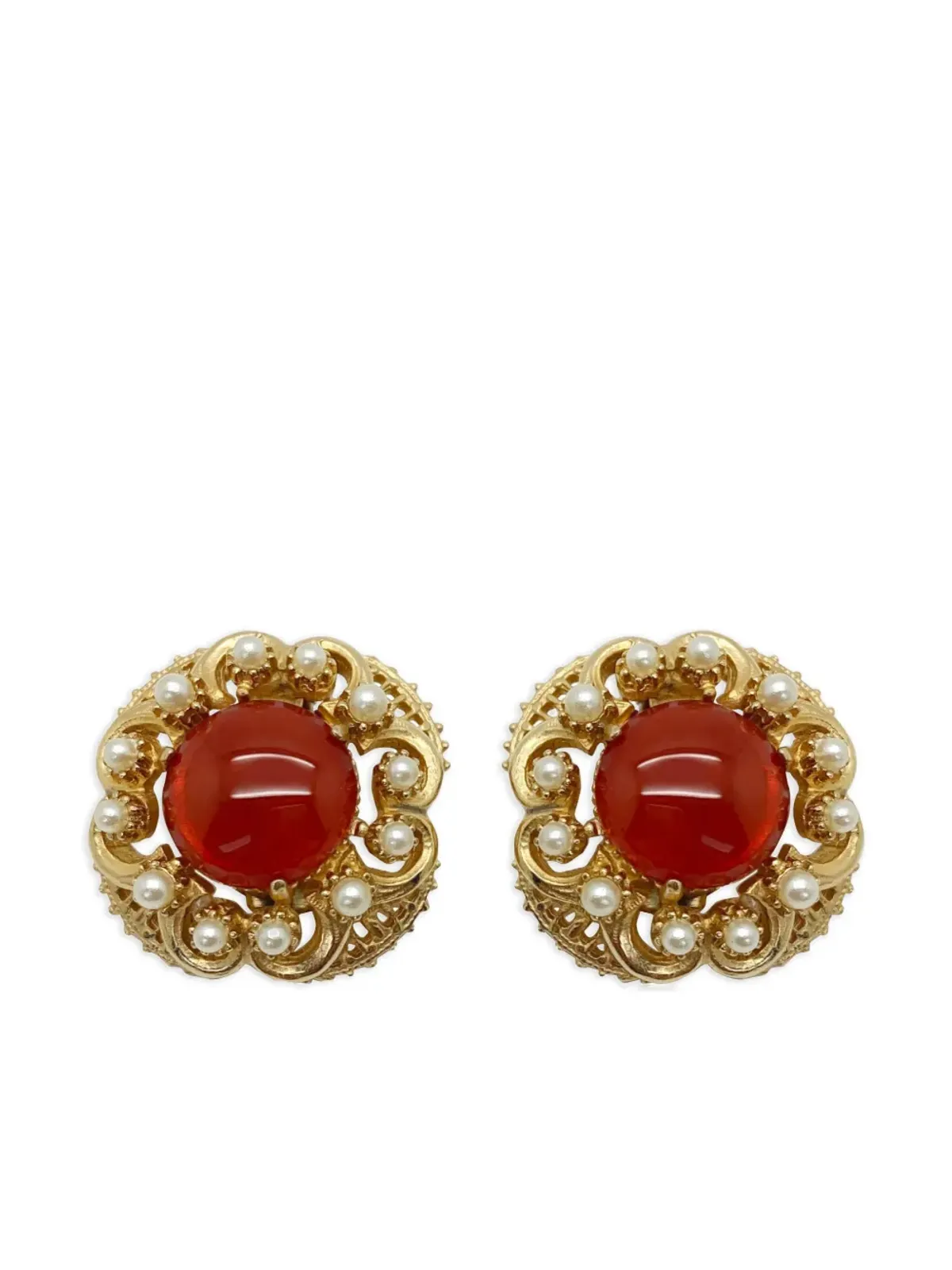 Jennifer Gibson Jewellery 1960年代 Florenza カーネリアン装飾パールイヤリング - ゴールド - 画像1