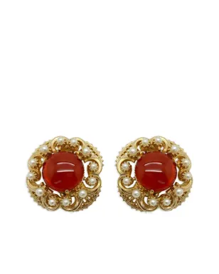 Jennifer Gibson Jewellery 1960年代 Florenza カーネリアン装飾パールイヤリング - ゴールド - サムネイル1