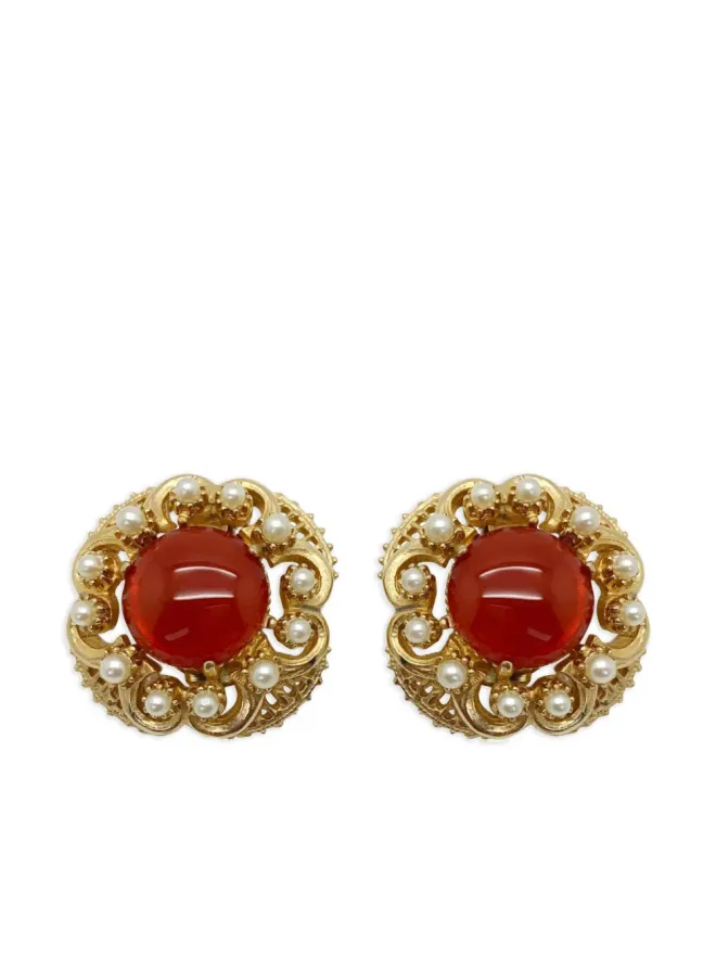 Jennifer Gibson Jewellery Jennifer Gibson Jewellery 1960年代 Florenza カーネリアン装飾パールイヤリング - ゴールドの商品画像