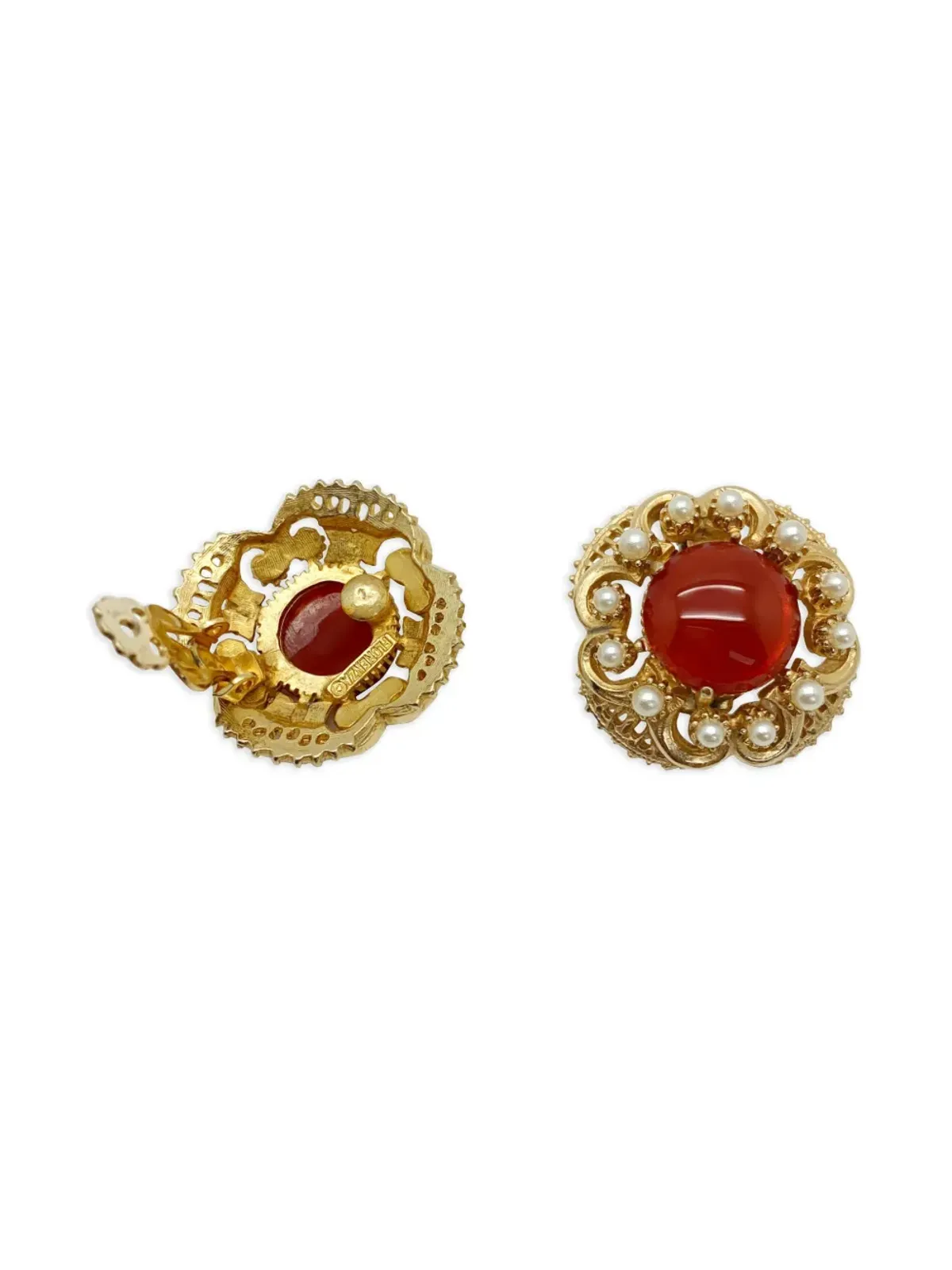 Jennifer Gibson Jewellery 1960年代 Florenza カーネリアン装飾パールイヤリング - ゴールド - 画像2