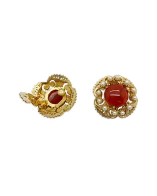 Jennifer Gibson Jewellery 1960年代 Florenza カーネリアン装飾パールイヤリング - ゴールド - サムネイル2