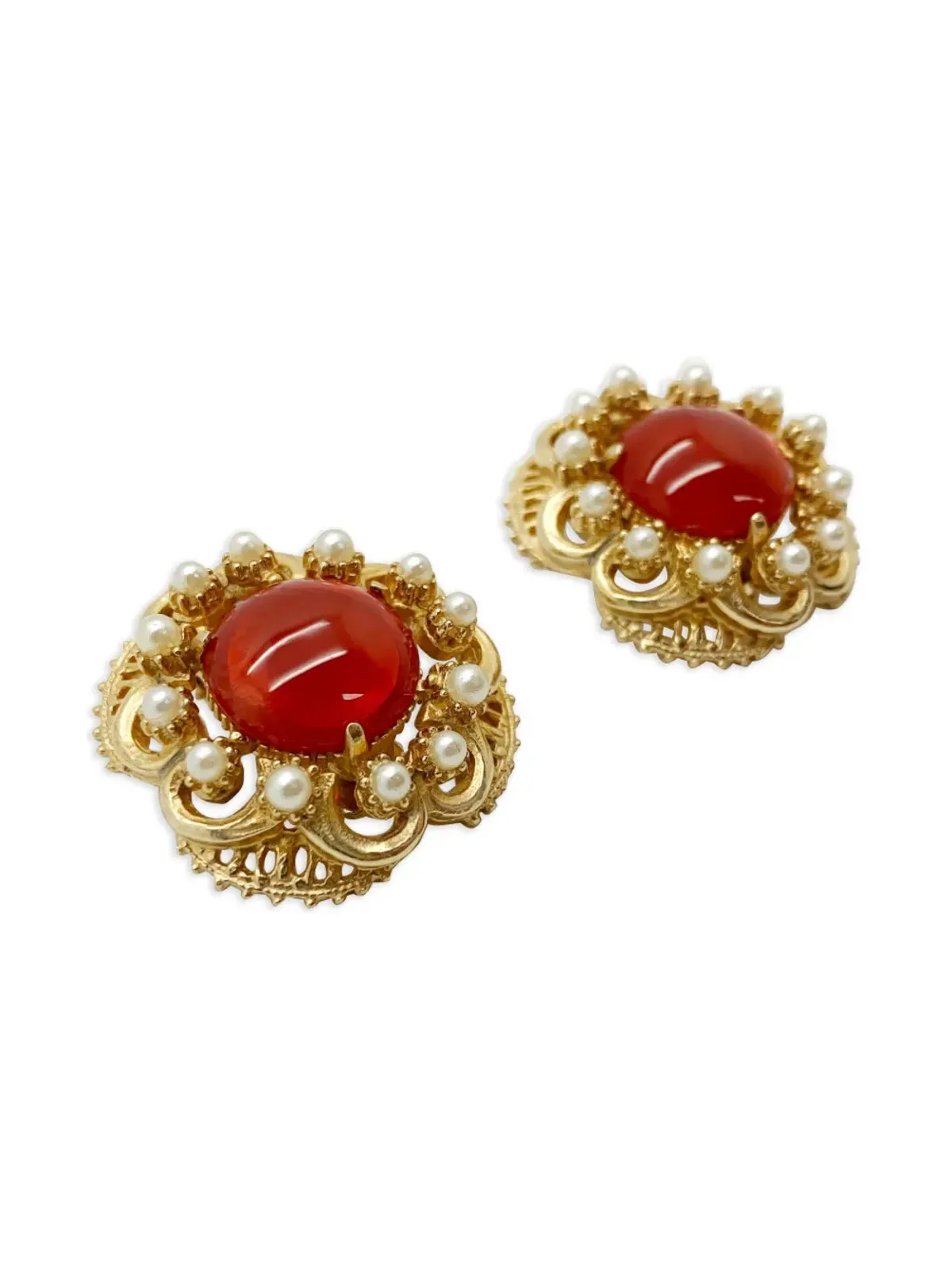 Jennifer Gibson Jewellery 1960年代 Florenza カーネリアン装飾パールイヤリング - ゴールド - 画像3